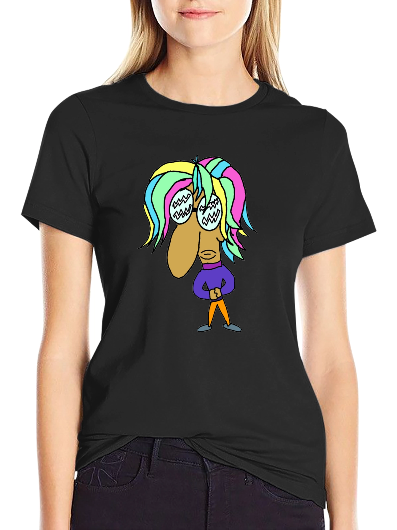 Black Cartoon Character Black T-Shirt view 2