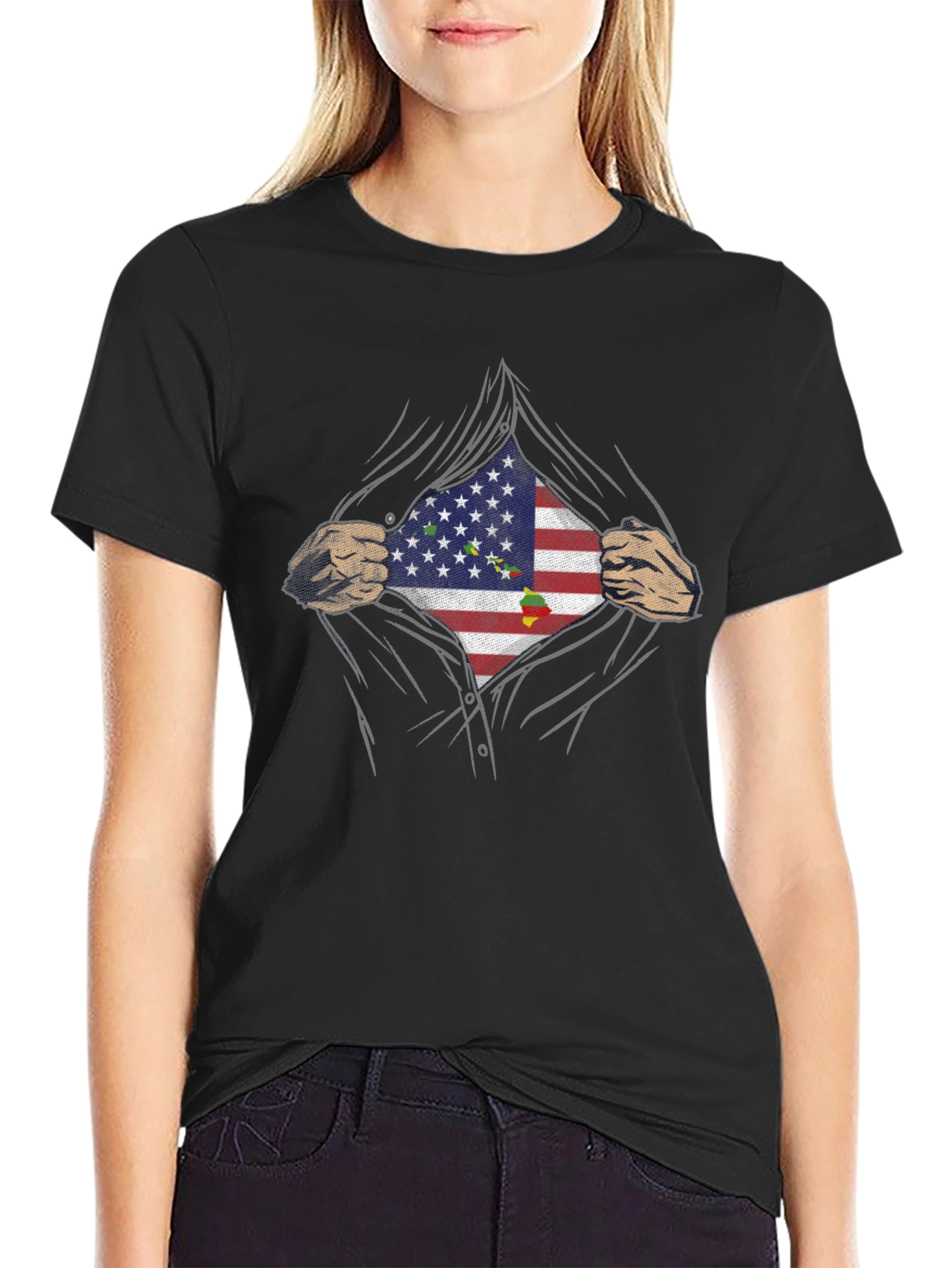 Black USA Flag Hero Graphic Tee - Black view 2