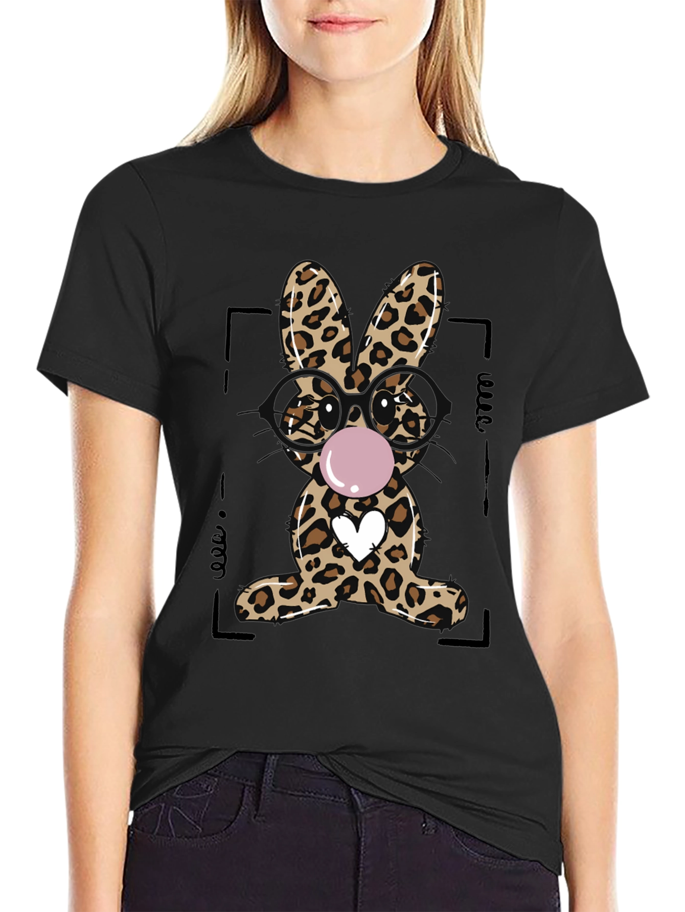 Black Leopard Print Bubblegum Bunny T-Shirt view 2