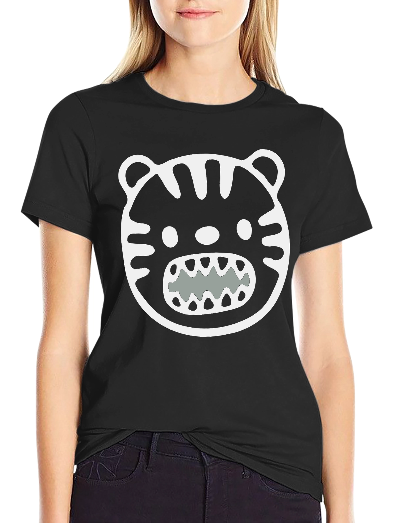 Black Cool Graphic Tee - Black Tiger Face T-Shirt view 2