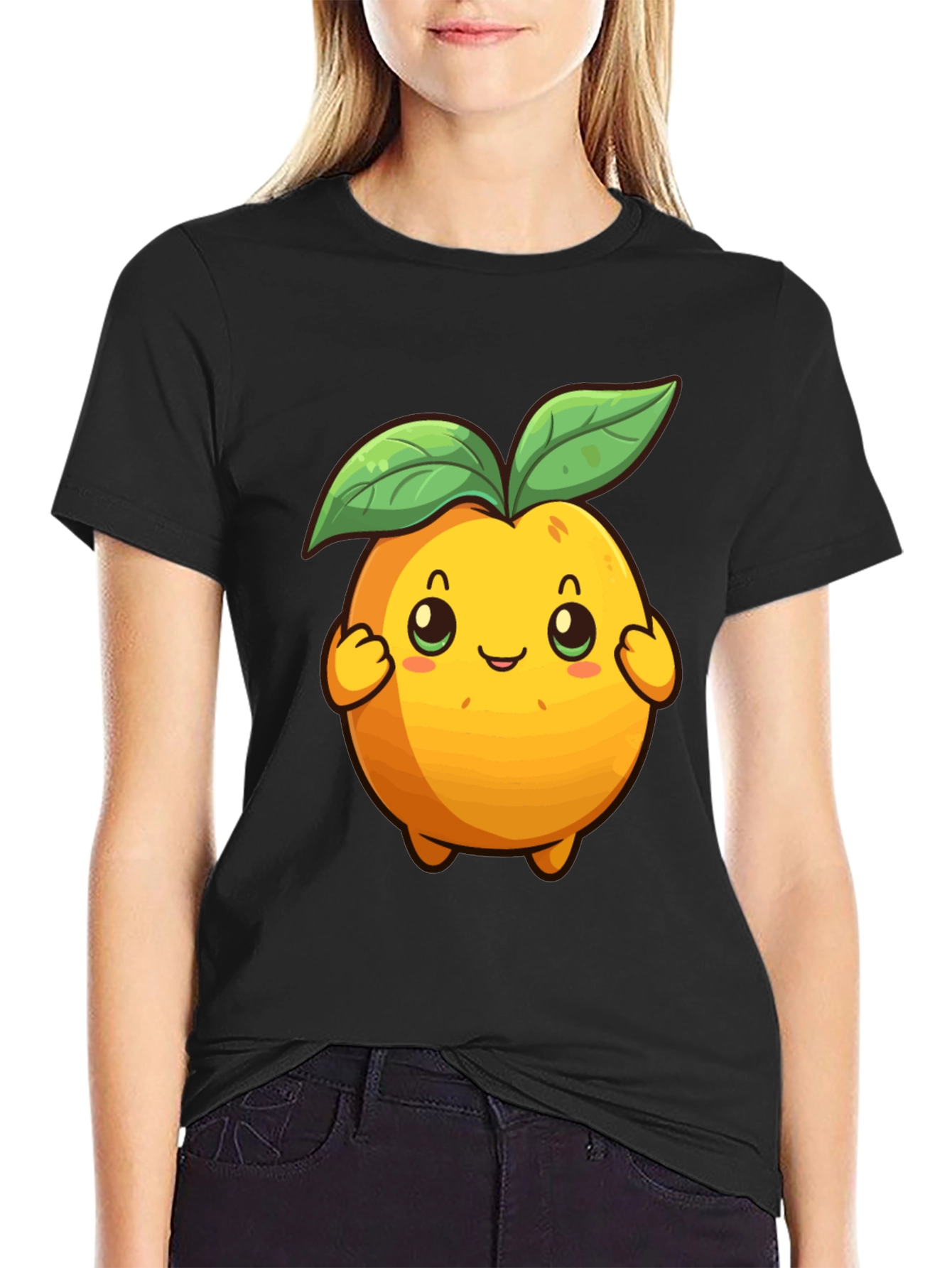 Black Cute Cartoon Fruit Graphic Tee - Black view 2