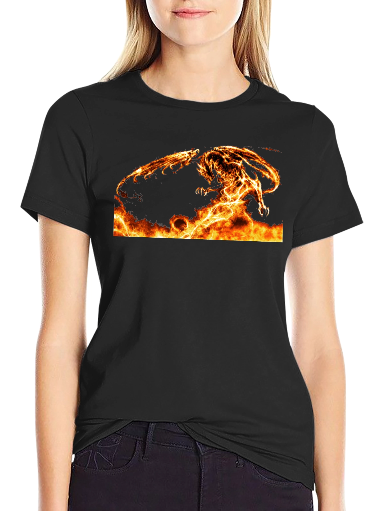 Fiery Dragon Graphic Tee - Black Cotton Comfort - 2