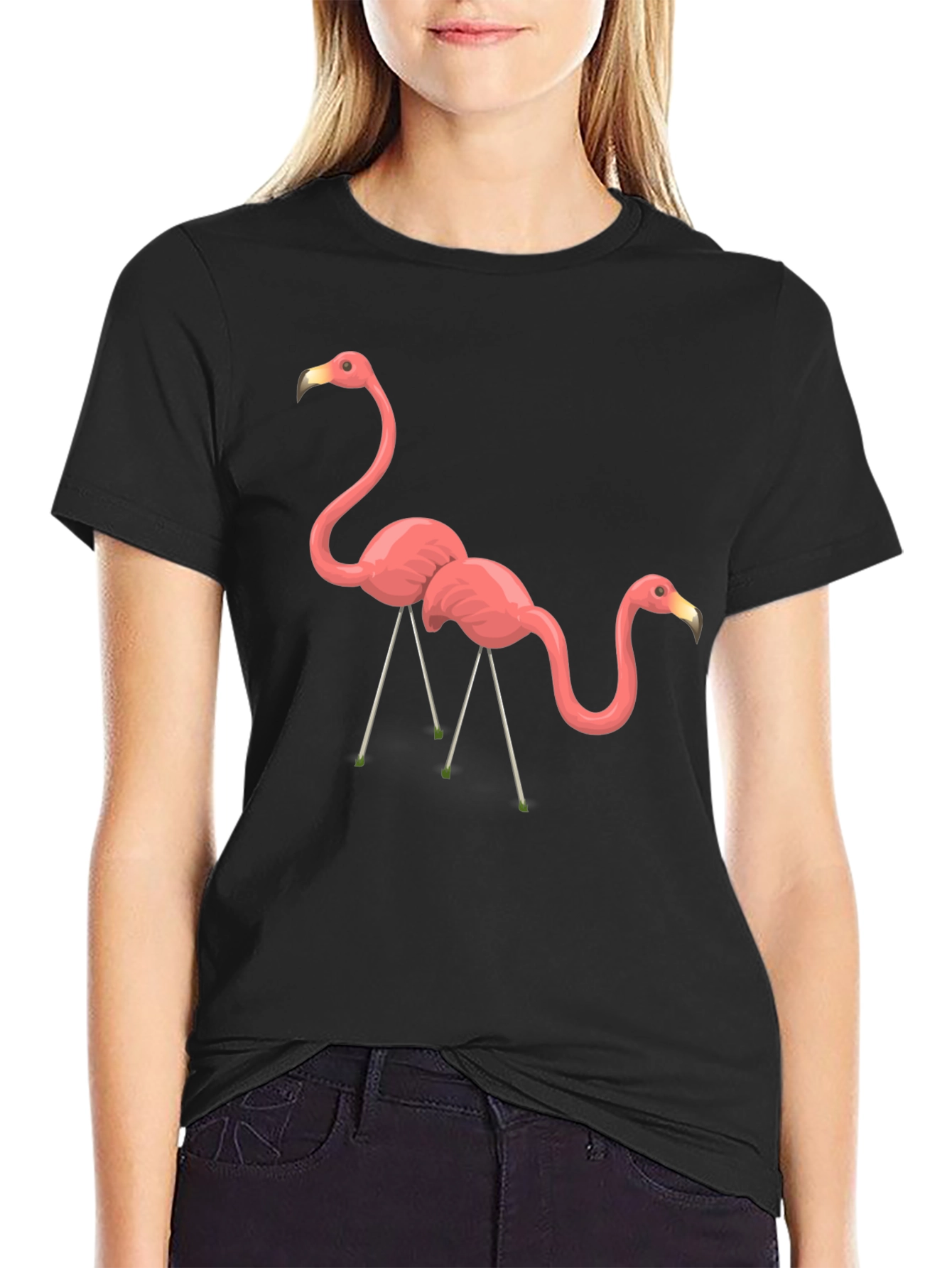 Black Flamingo Graphic Tee - Black Cotton T-Shirt view 2