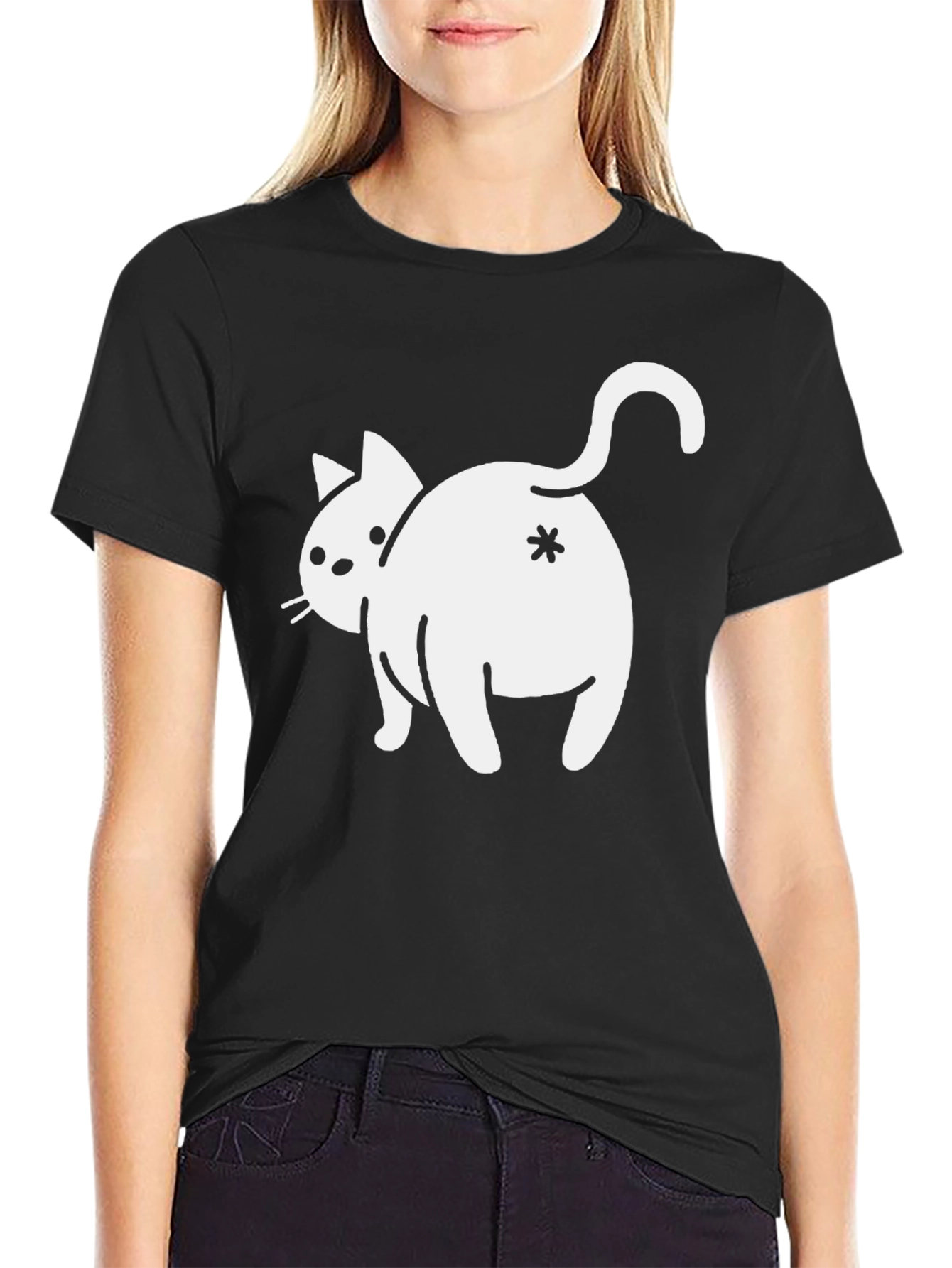 Black Funny Cat Butt T-Shirt - Asterisk Design view 2