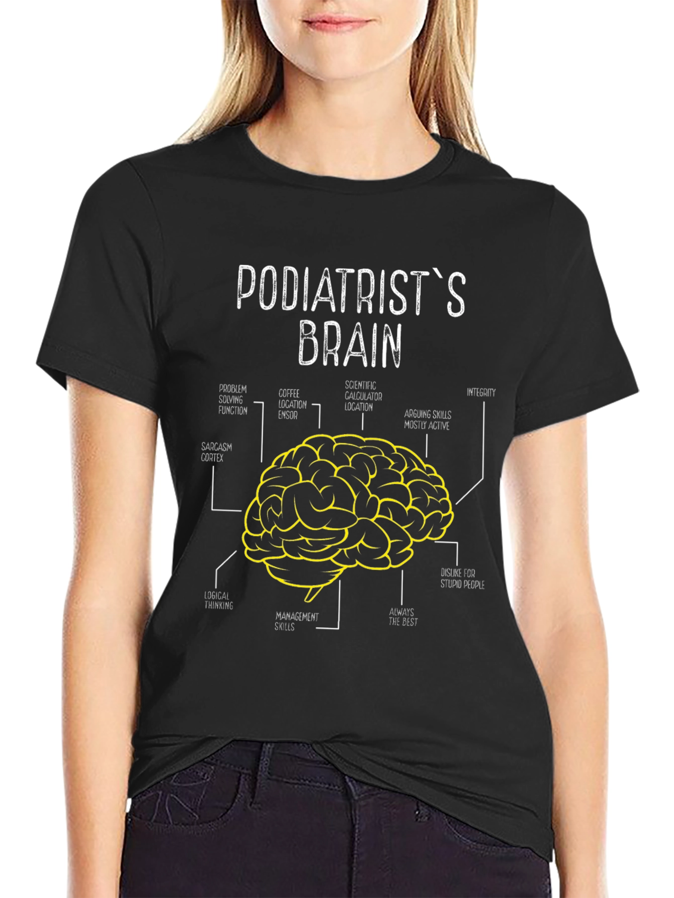 Black Podiatrist's Brain T-Shirt - Funny Anatomy Tee view 2
