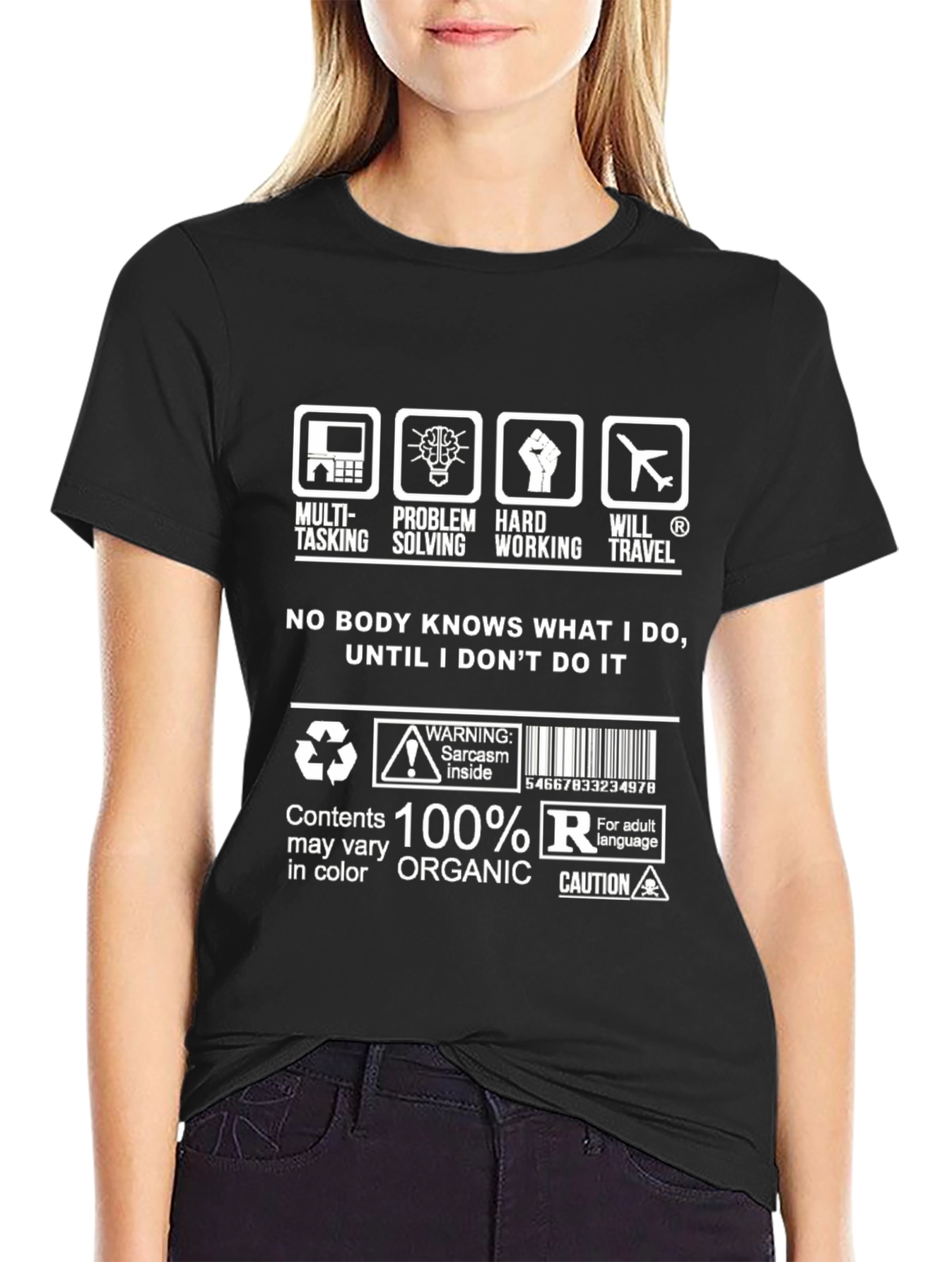 Black Funny Multi-Tasking T-Shirt - Problem Solving, Hard Working, Travel view 2