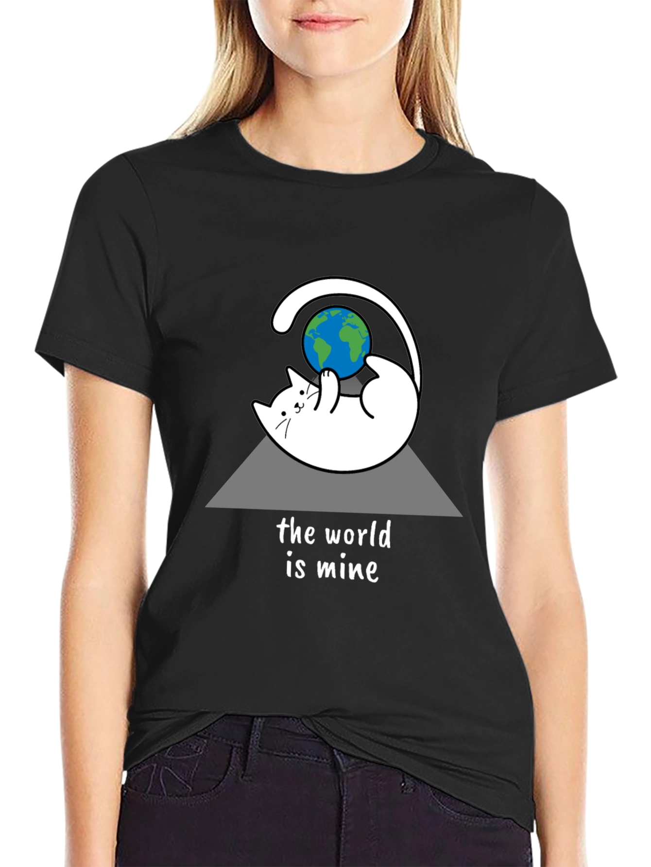 Black The World Is Mine Cat Graphic Tee - Black view 2