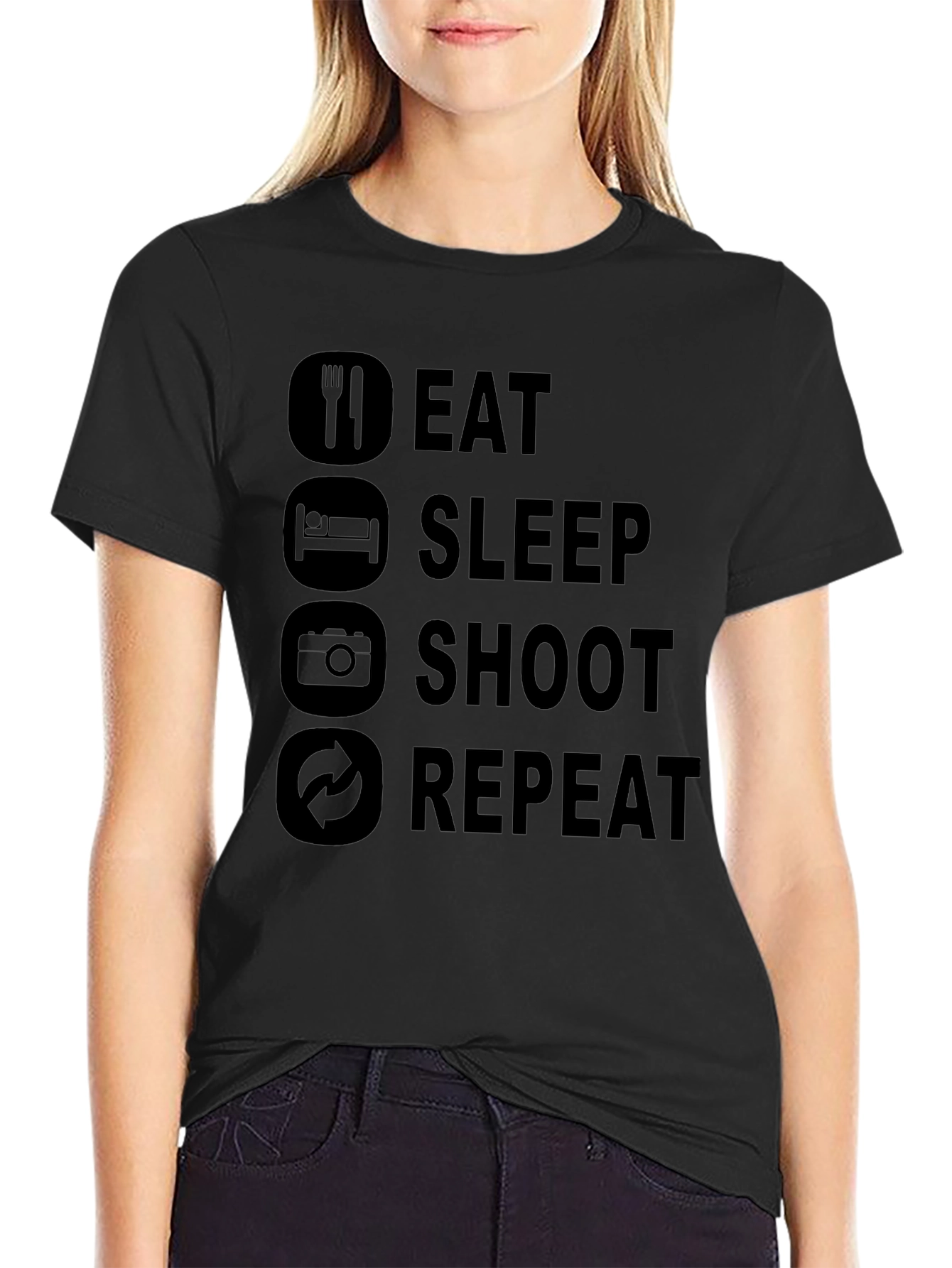 Black Eat Sleep Shoot Repeat Black Graphic Tee view 2