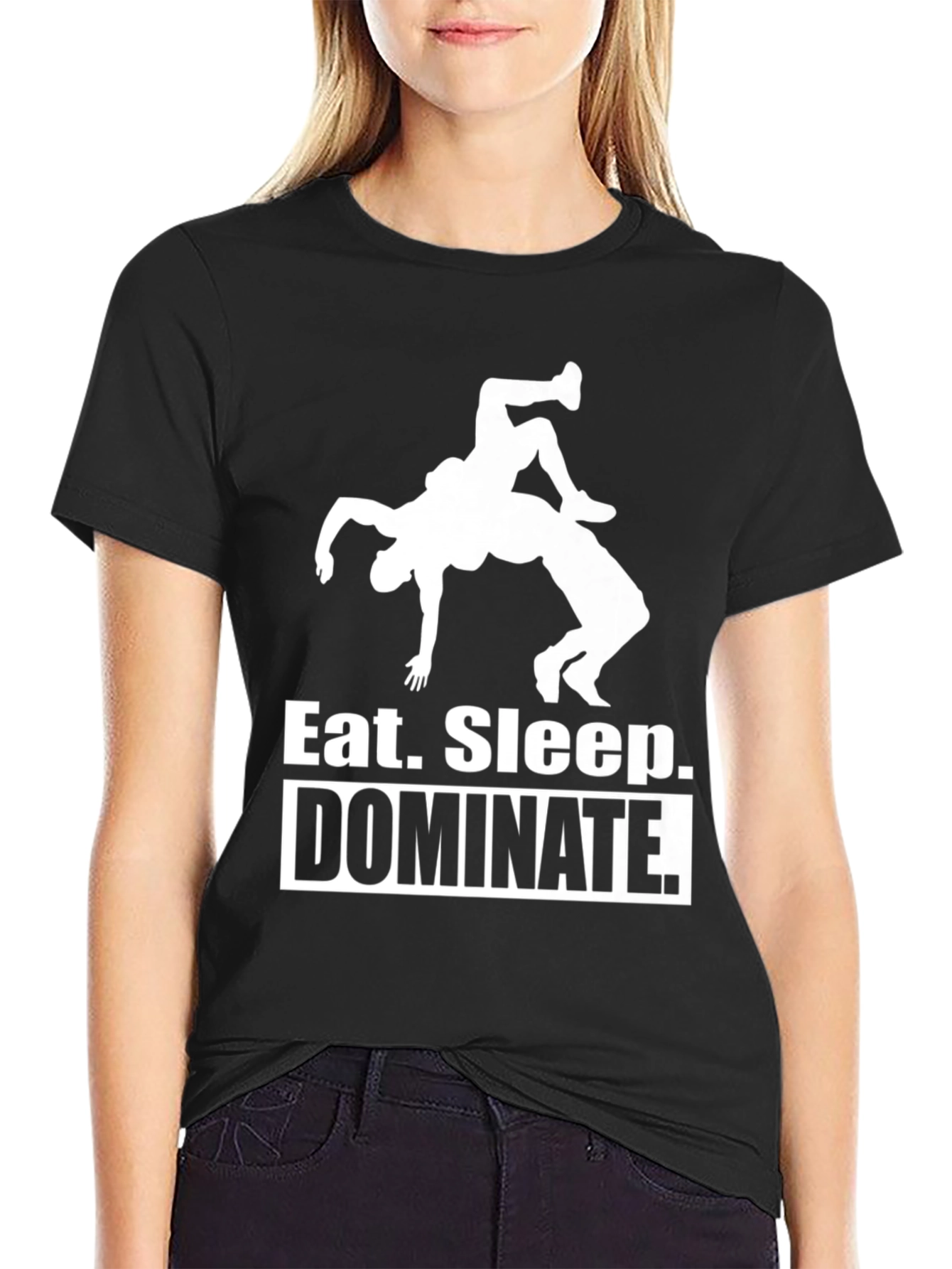 Black Eat Sleep Dominate T-Shirt Black Wrestling Tee view 2