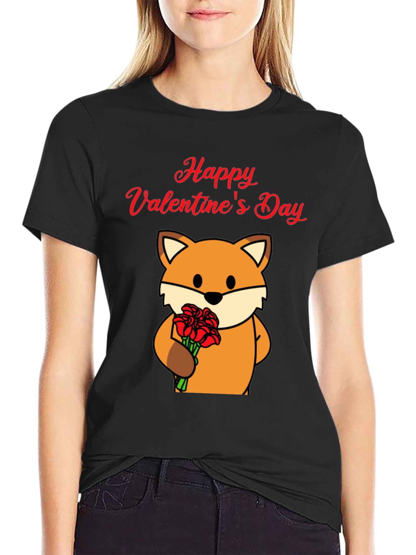 Black Happy Valentine's Day Fox Graphic Tee view 2