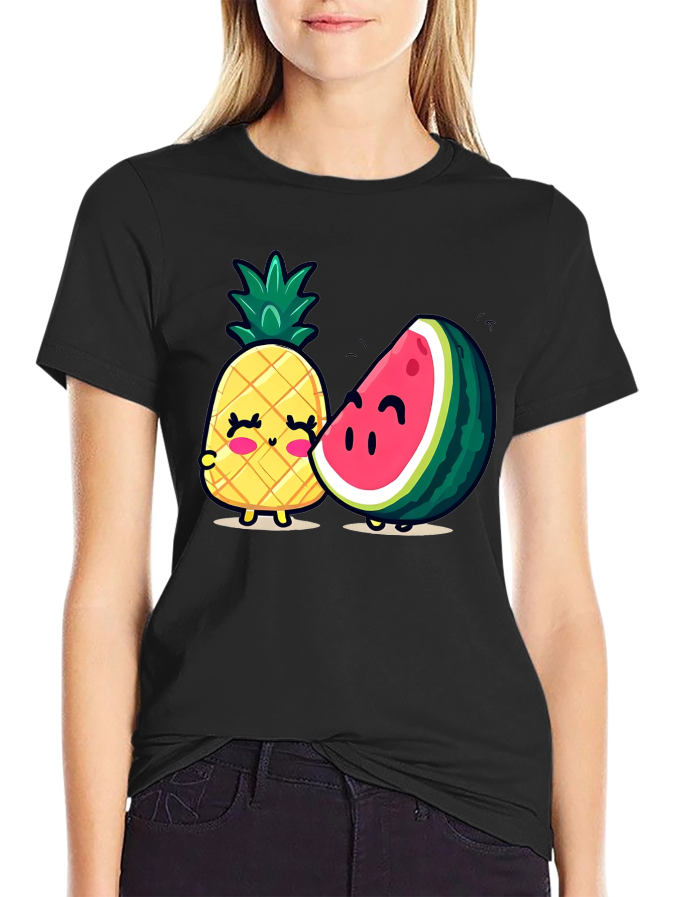 Black Cute Fruit Friends Graphic T-Shirt - Black view 2