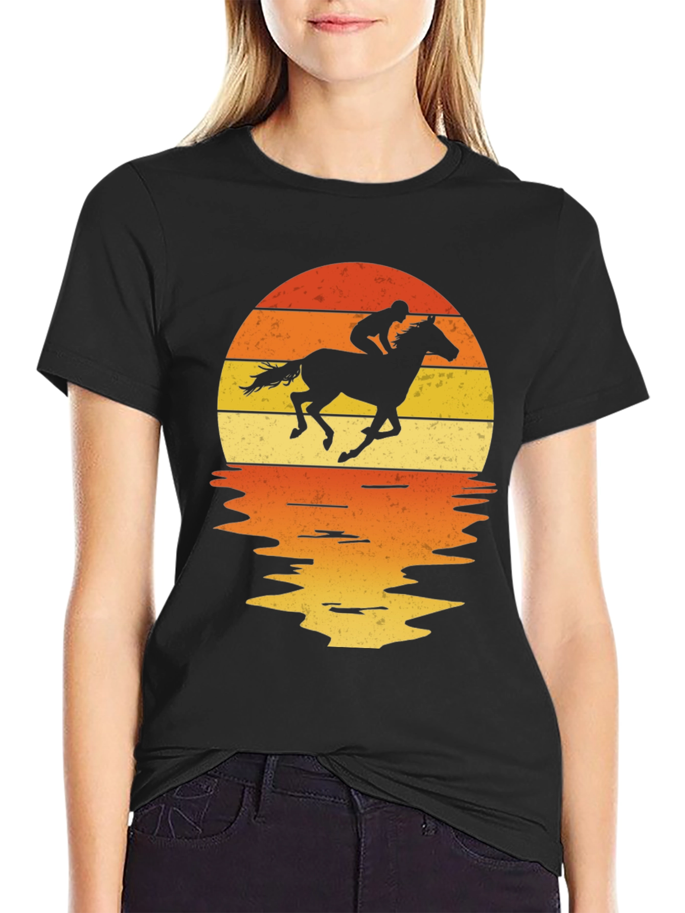 Black Horse Rider Sunset Graphic Tee view 2