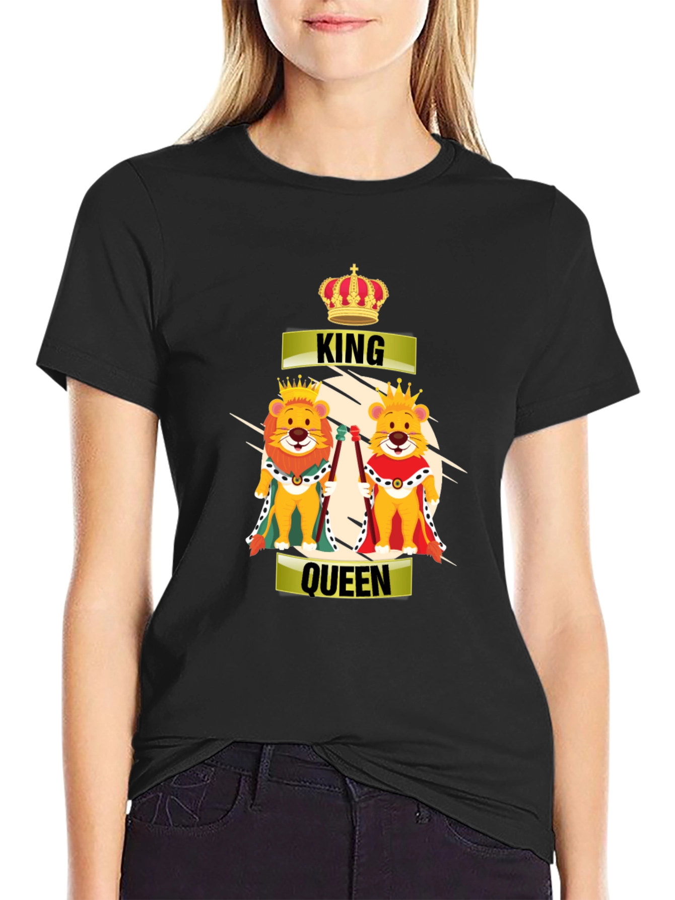 Black King & Queen Lion Graphic T-Shirt view 2
