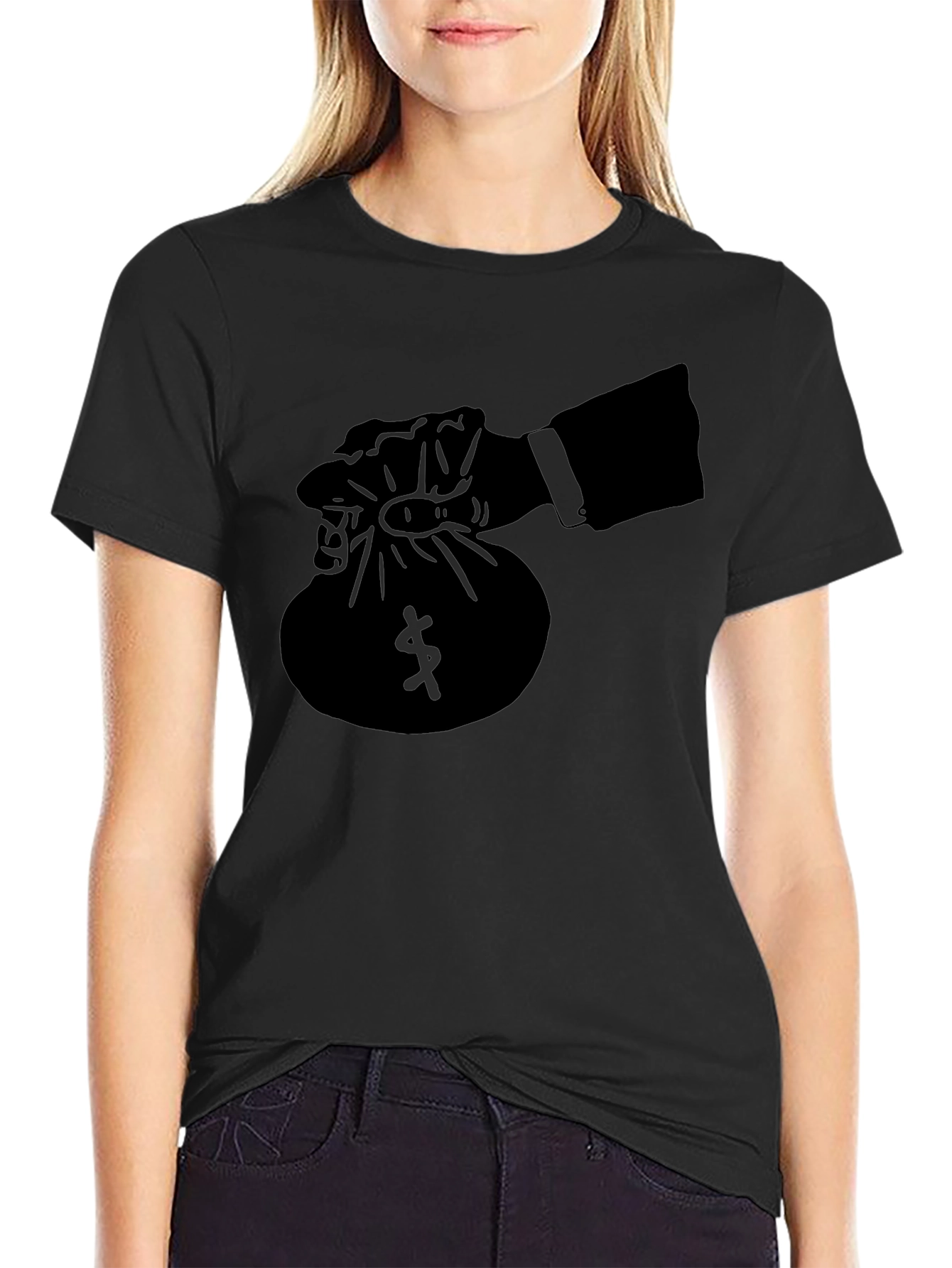 Black Money Bag Graphic Tee - Black view 2