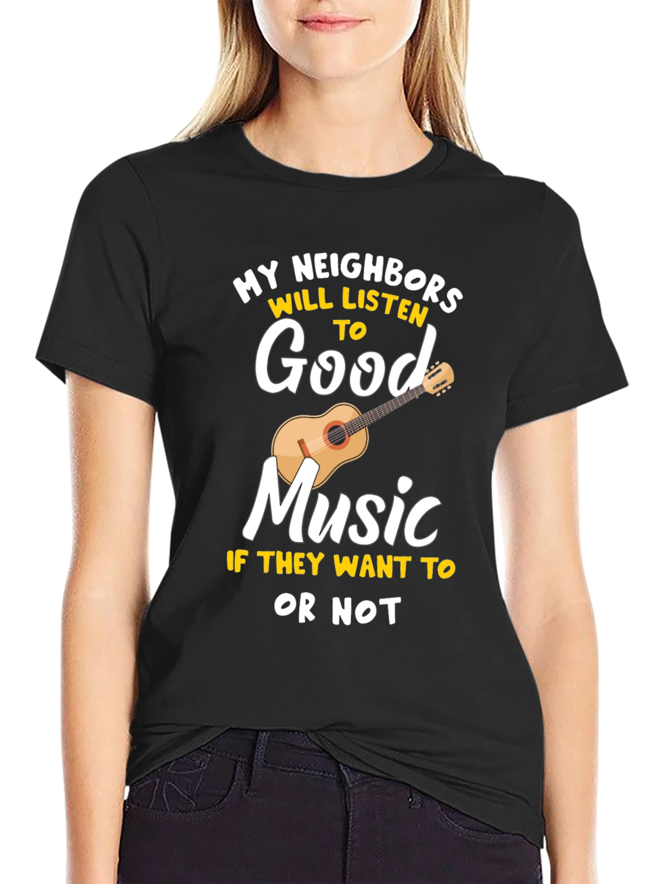 Black Funny Music Lover T-Shirt - My Neighbors Will Listen view 2