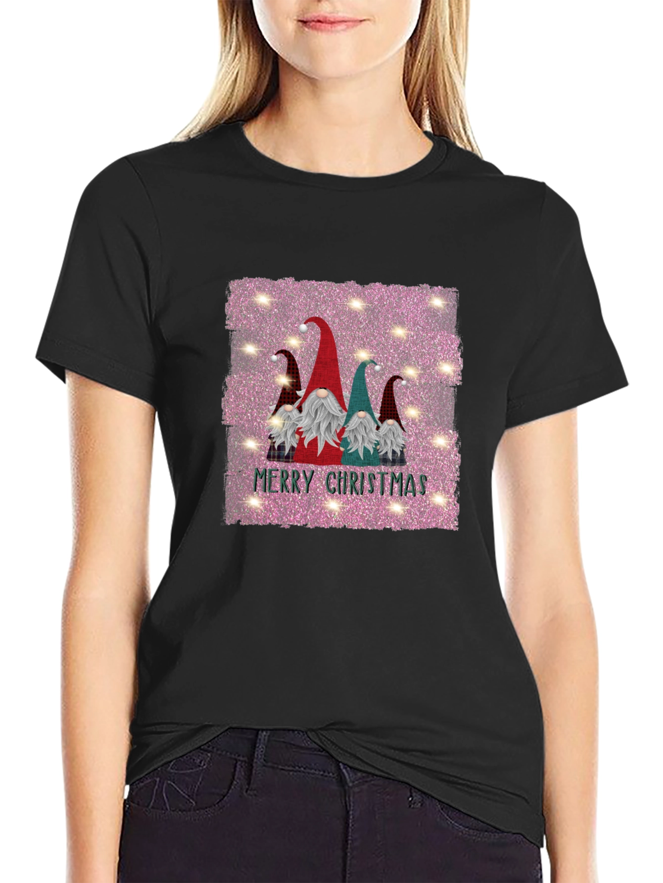 Gnome Merry Christmas Black T-Shirt - 2