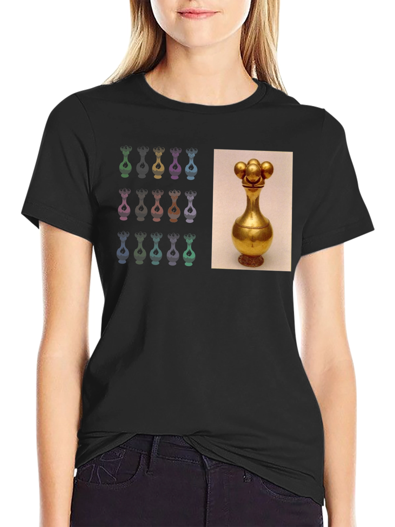 Black Unique Graphic Tee - Golden Vessel Design view 2