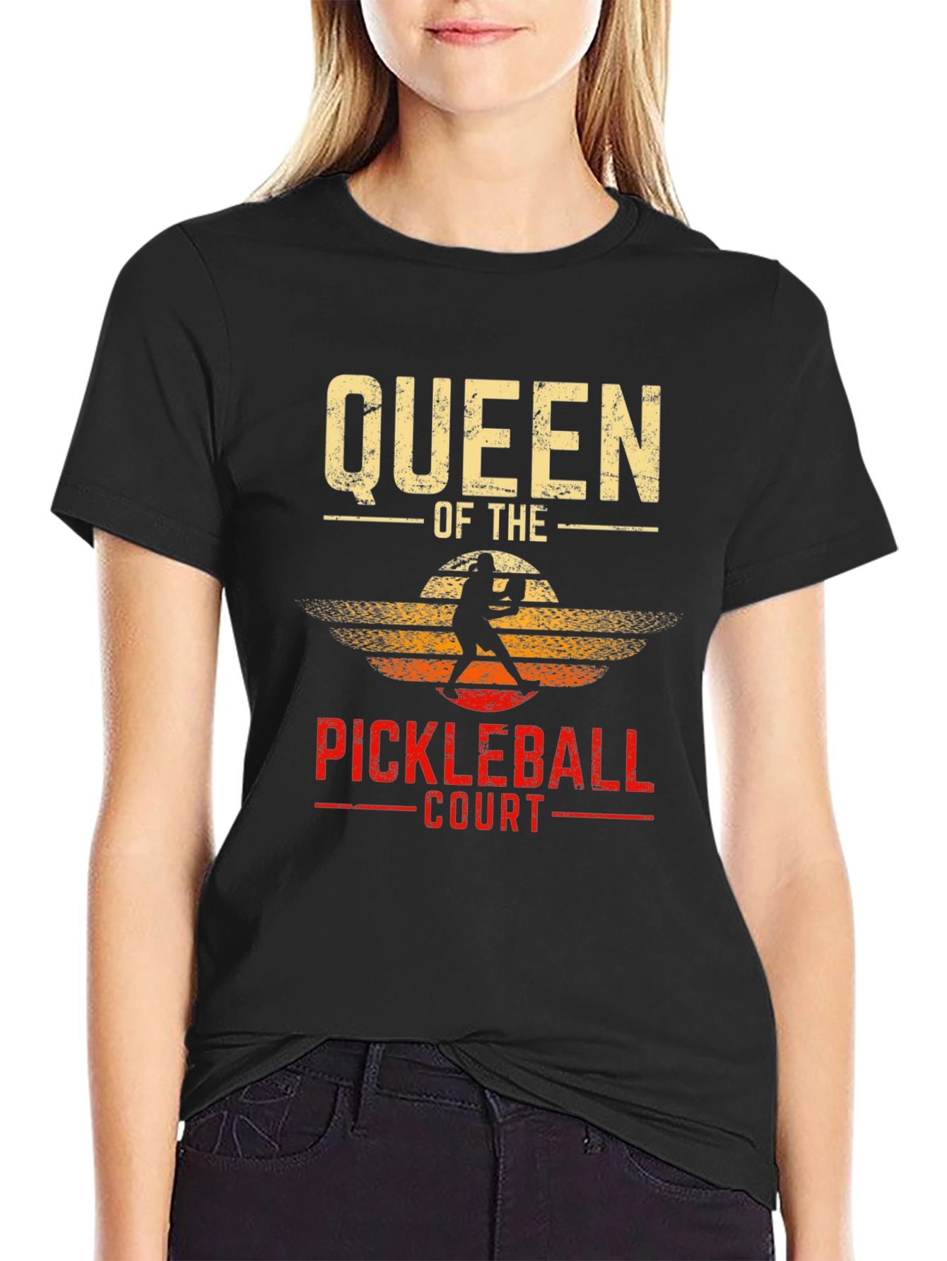 Black Queen of the Pickleball Court T-Shirt view 2