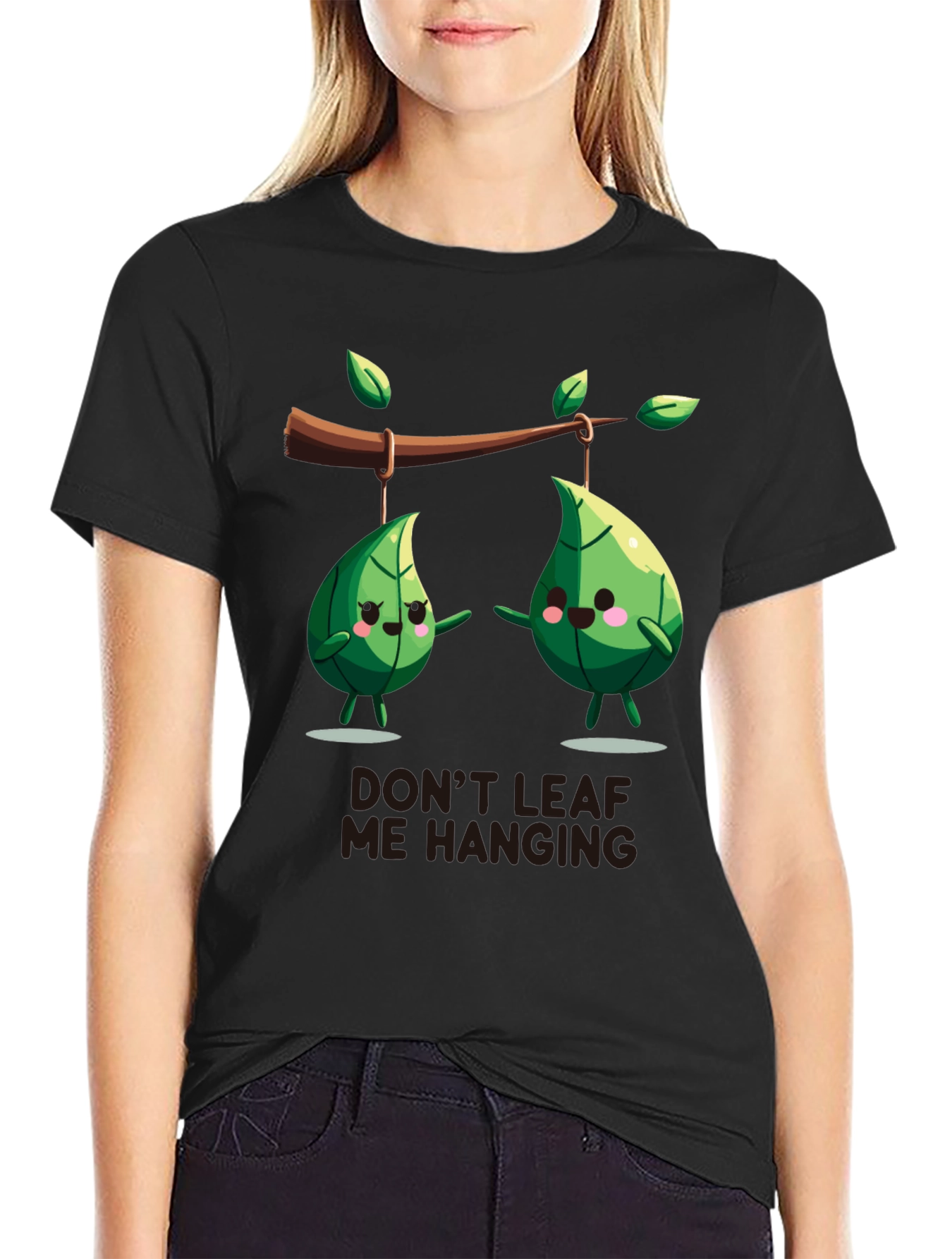 Black Funny Don't Leaf Me Hanging Graphic T-Shirt view 2