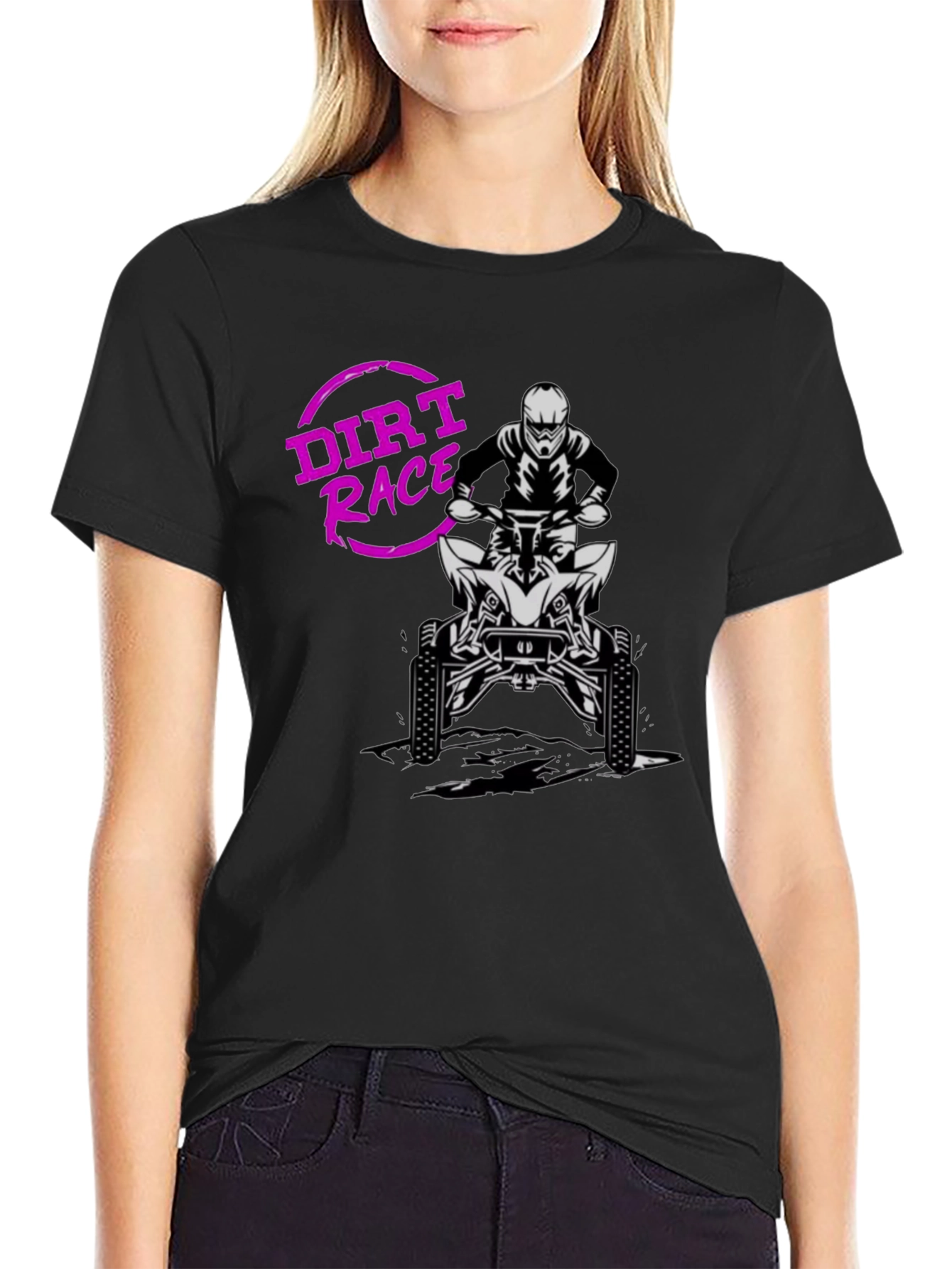 Black Dirt Race ATV Rider Graphic T-Shirt view 2