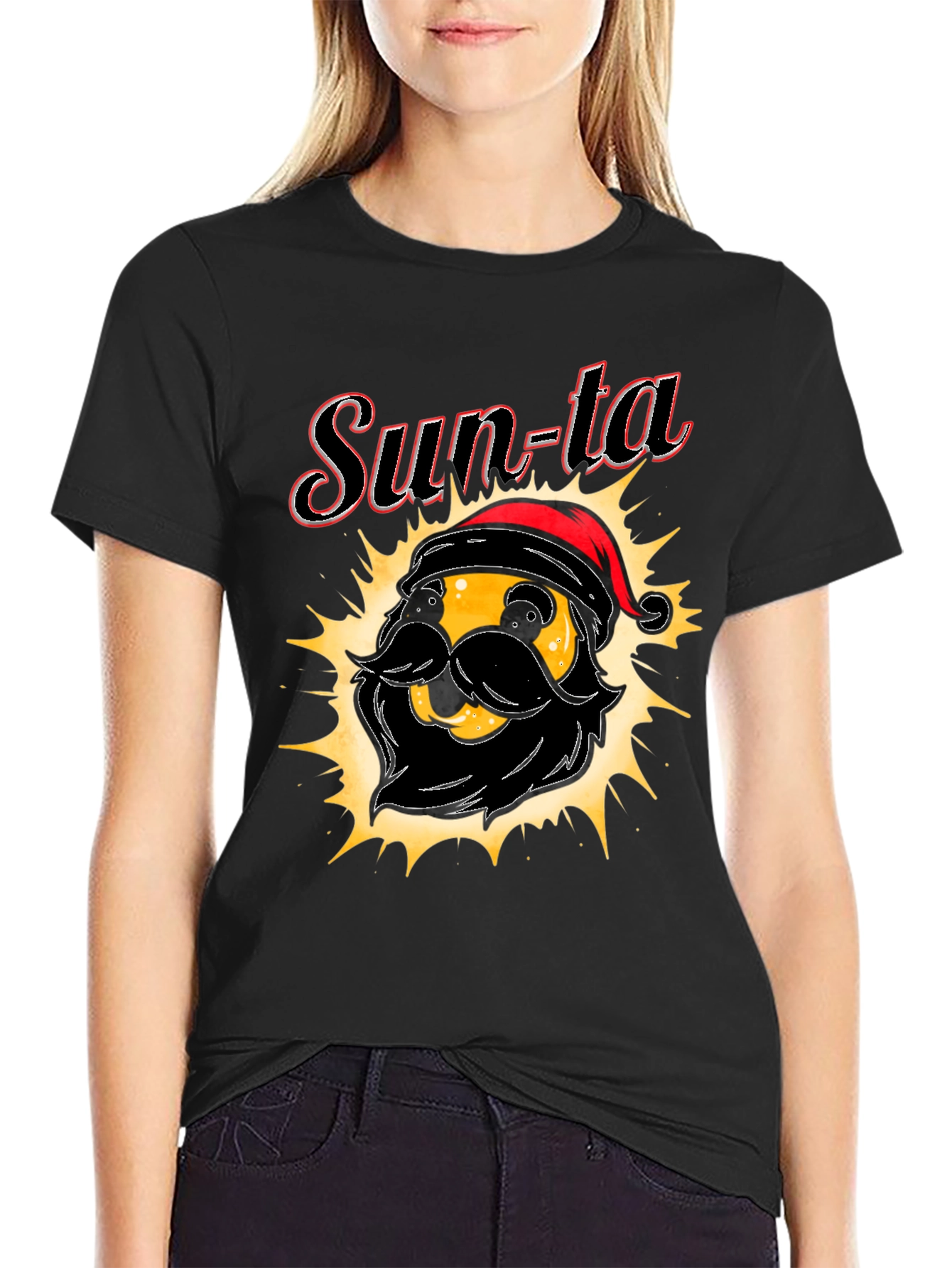 Black Sun-ta Graphic Tee - Santa Claus Emoji T-Shirt view 2