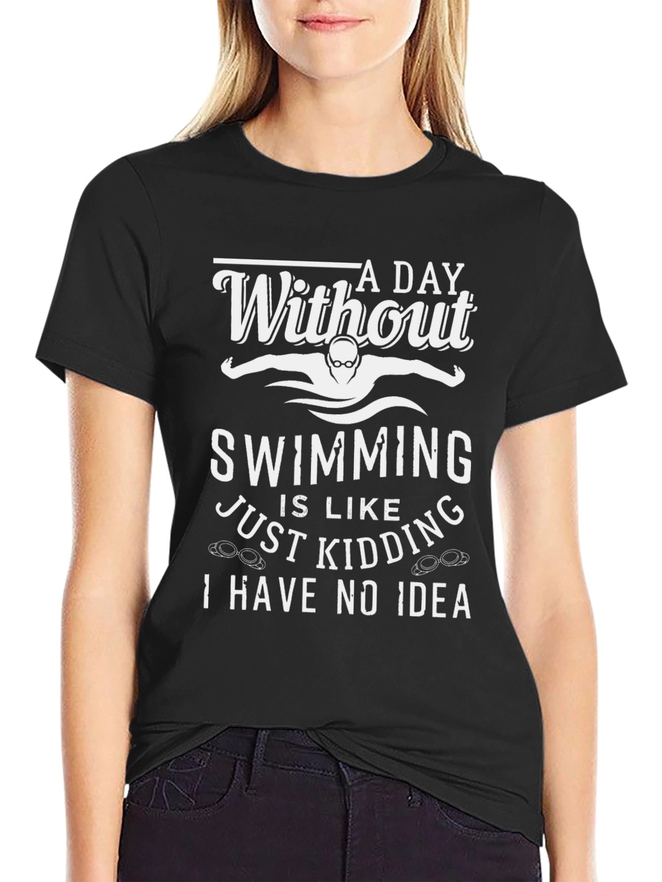 Black Funny Swimming T-Shirt - A Day Without Swimming view 2