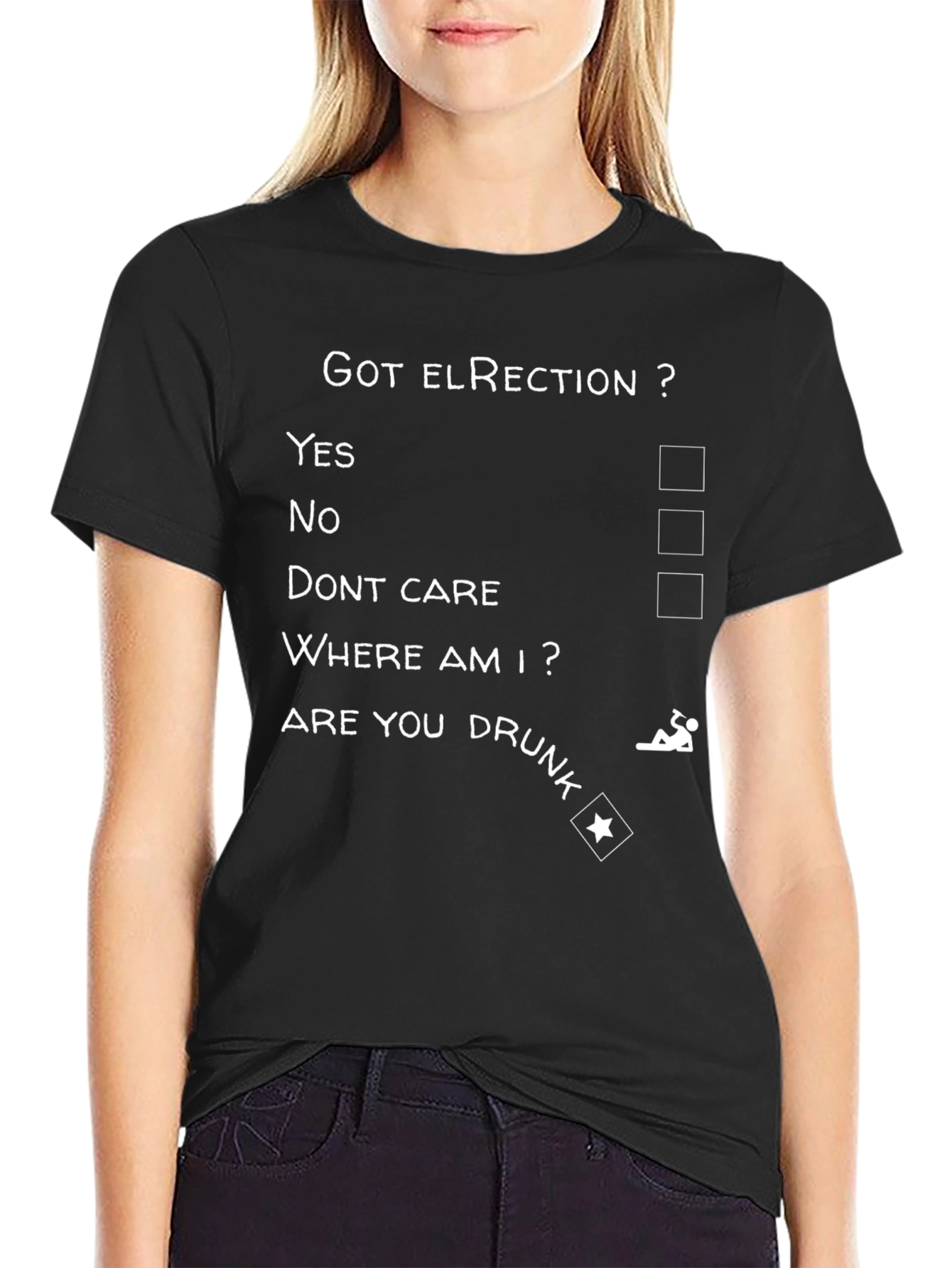 Black Humorous Erection Checklist Black T-Shirt view 2