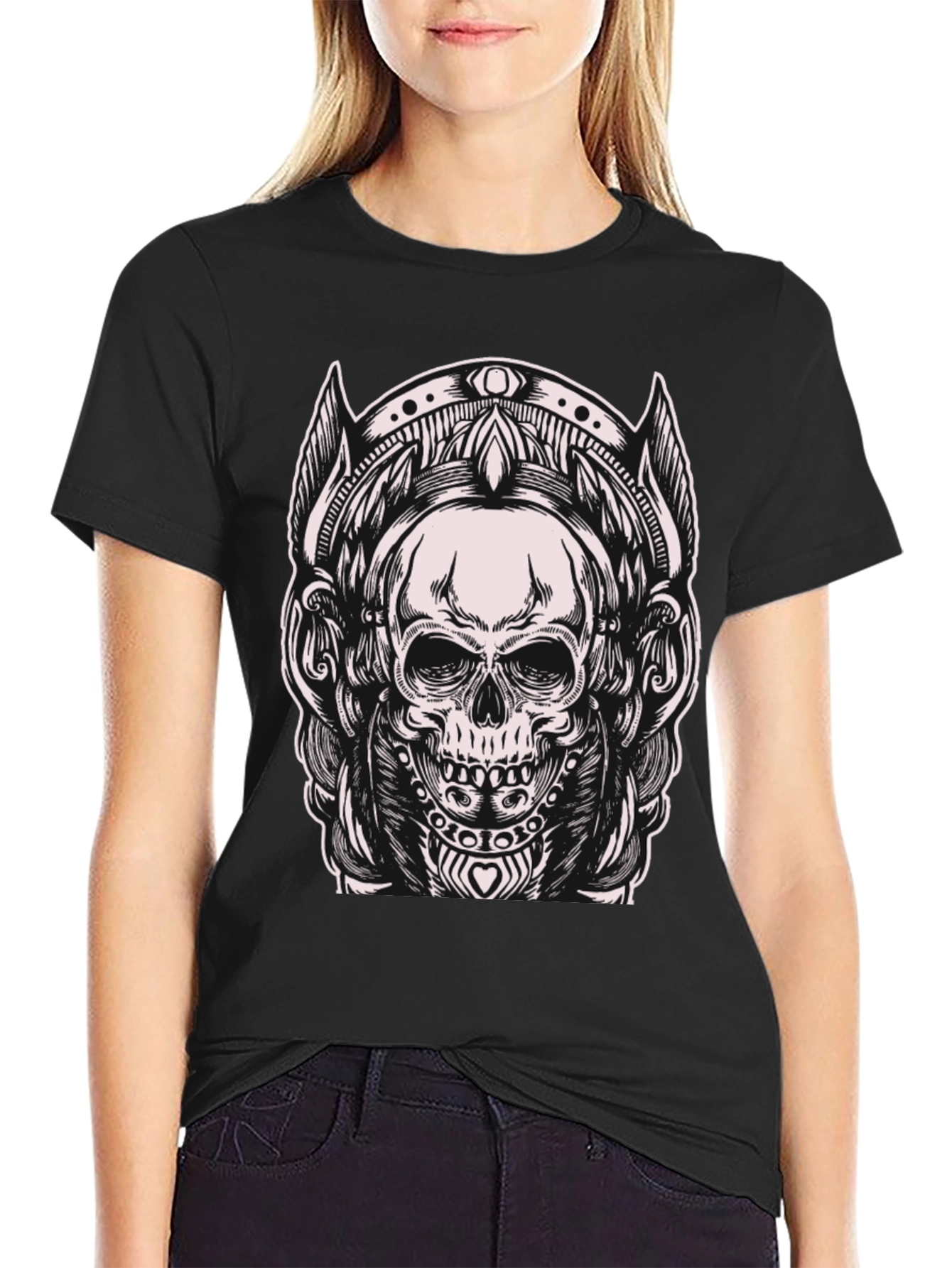 Black Skull Graphic Tee - Black Cotton Blend T-Shirt view 2