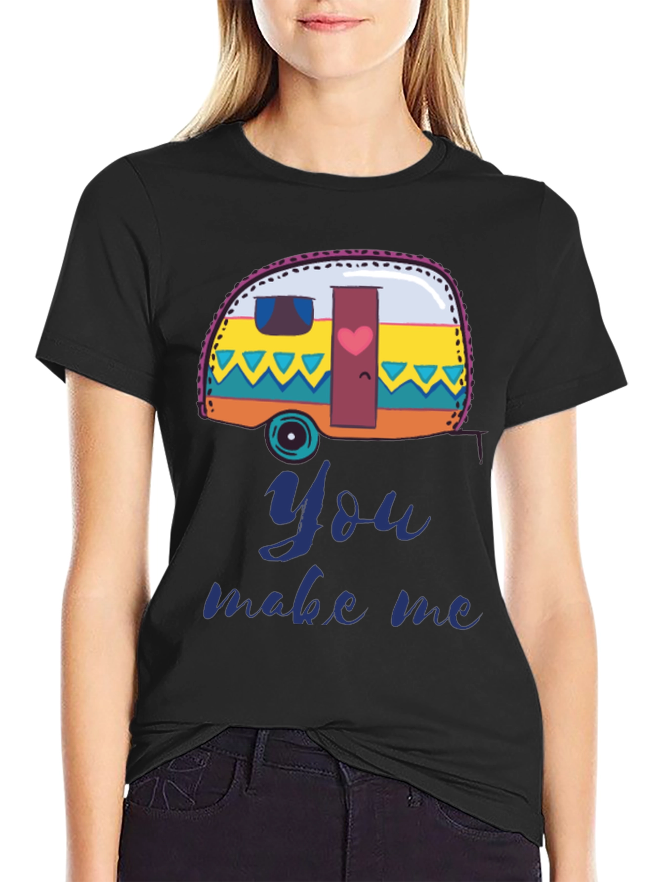 Black Camper Van You Make Me T-Shirt - Black view 2