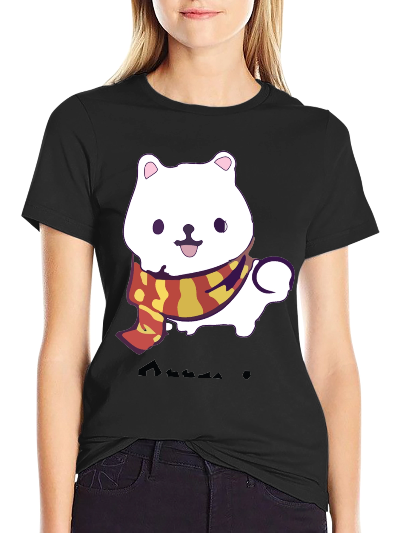 Black Cute Cartoon Dog T-Shirt view 2