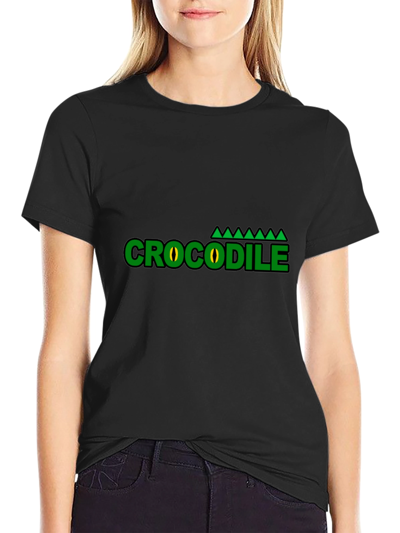 Black Crocodile Graphic T-Shirt - Green Eye Design view 2