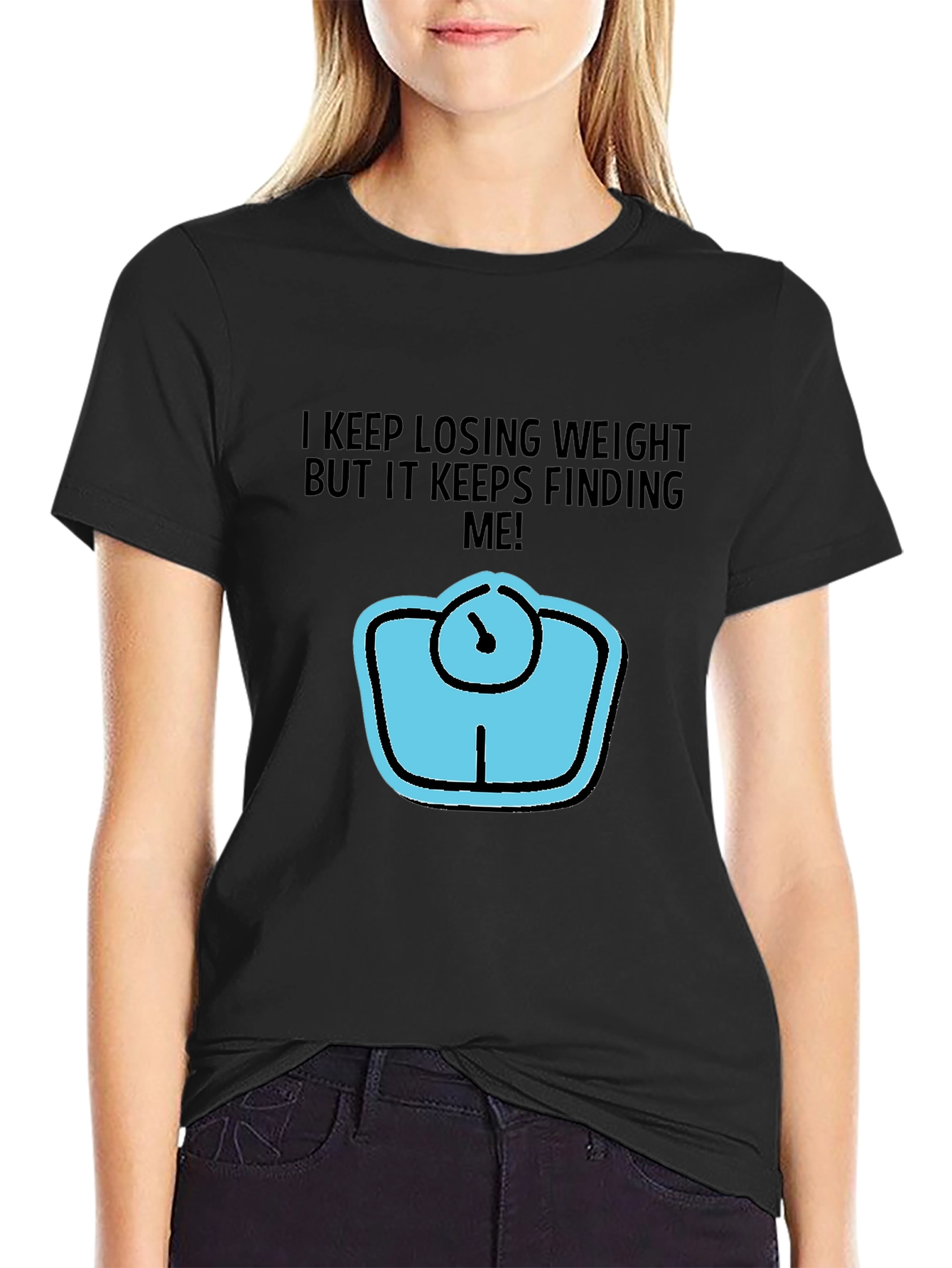 Black Humorous Weight Loss T-Shirt - I Keep Losing Weight! view 2