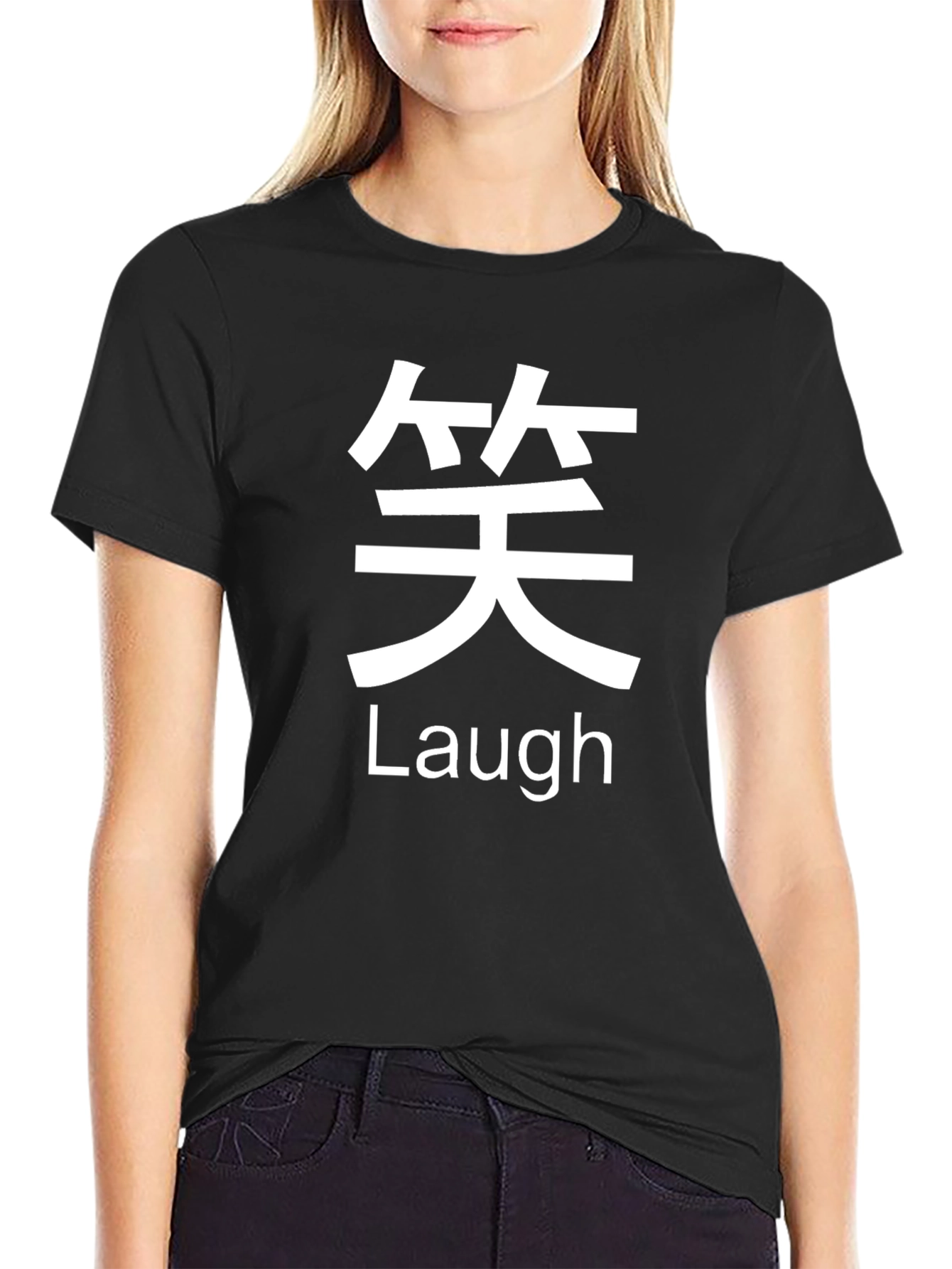 Black Laugh Graphic Tee - Black Cotton T-Shirt view 2
