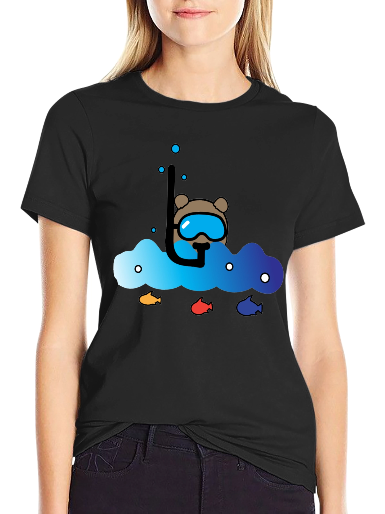 Black Scuba Bear Graphic Tee - Dive into Style! view 2