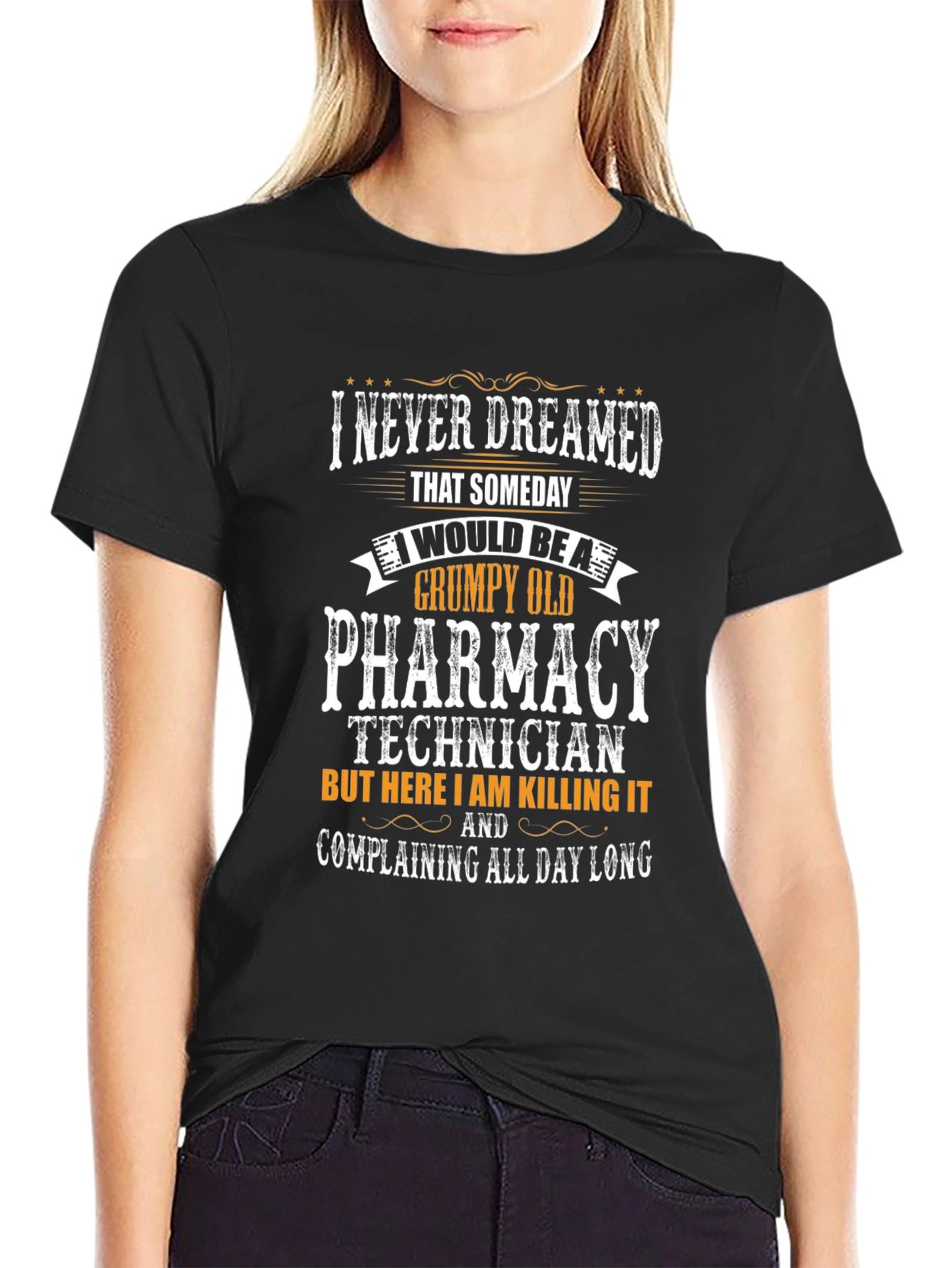 Black Grumpy Old Pharmacy Technician T-Shirt view 2