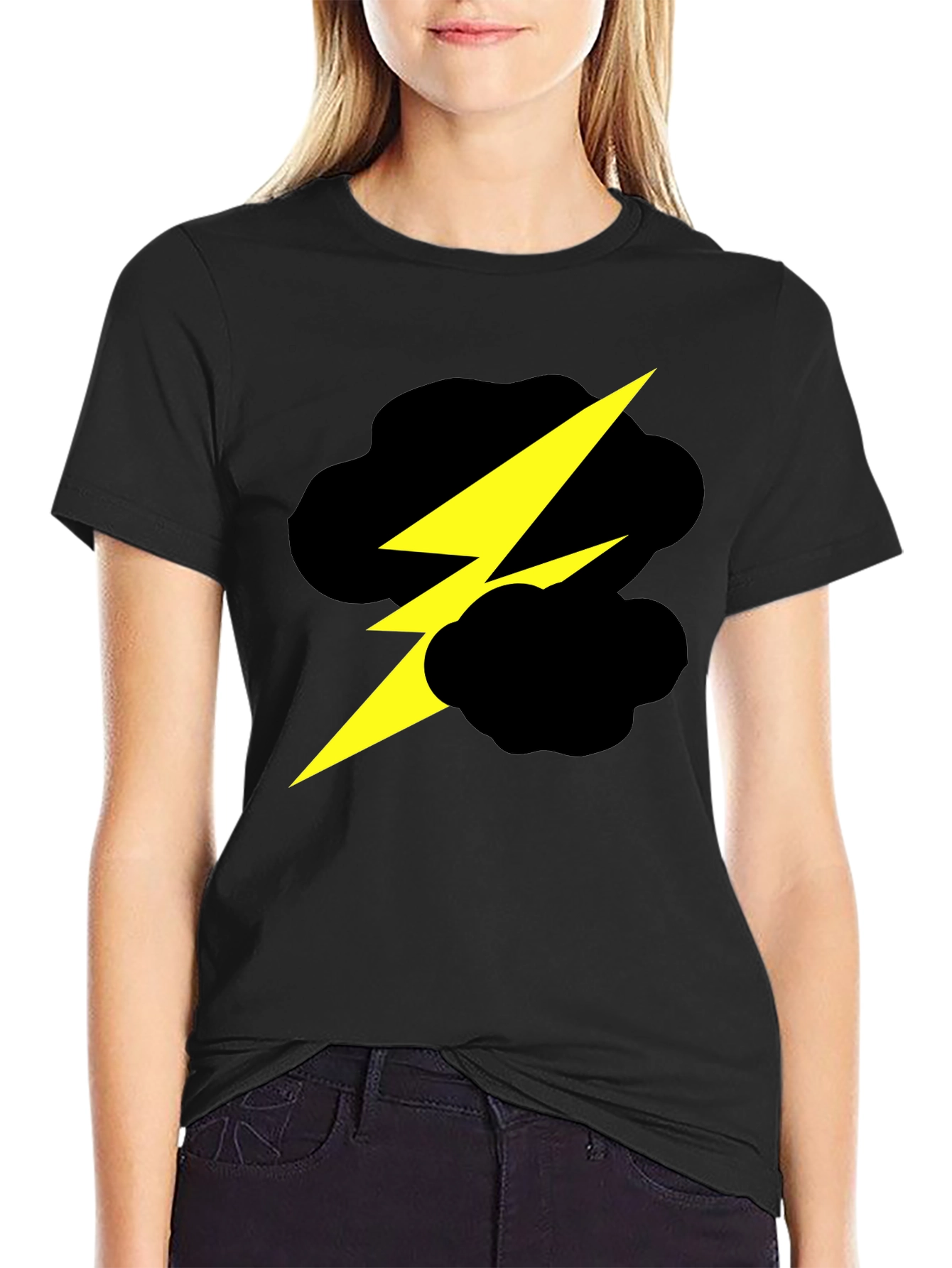 Black Lightning Bolt Cloud Graphic Black T-Shirt view 2
