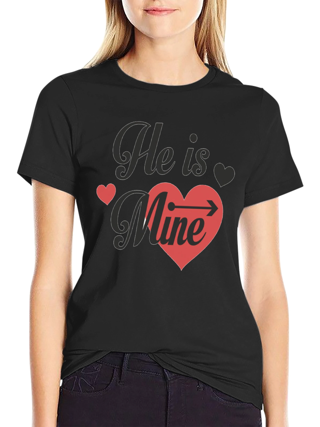 Black He Is Mine T-Shirt - Valentine's Day view 2