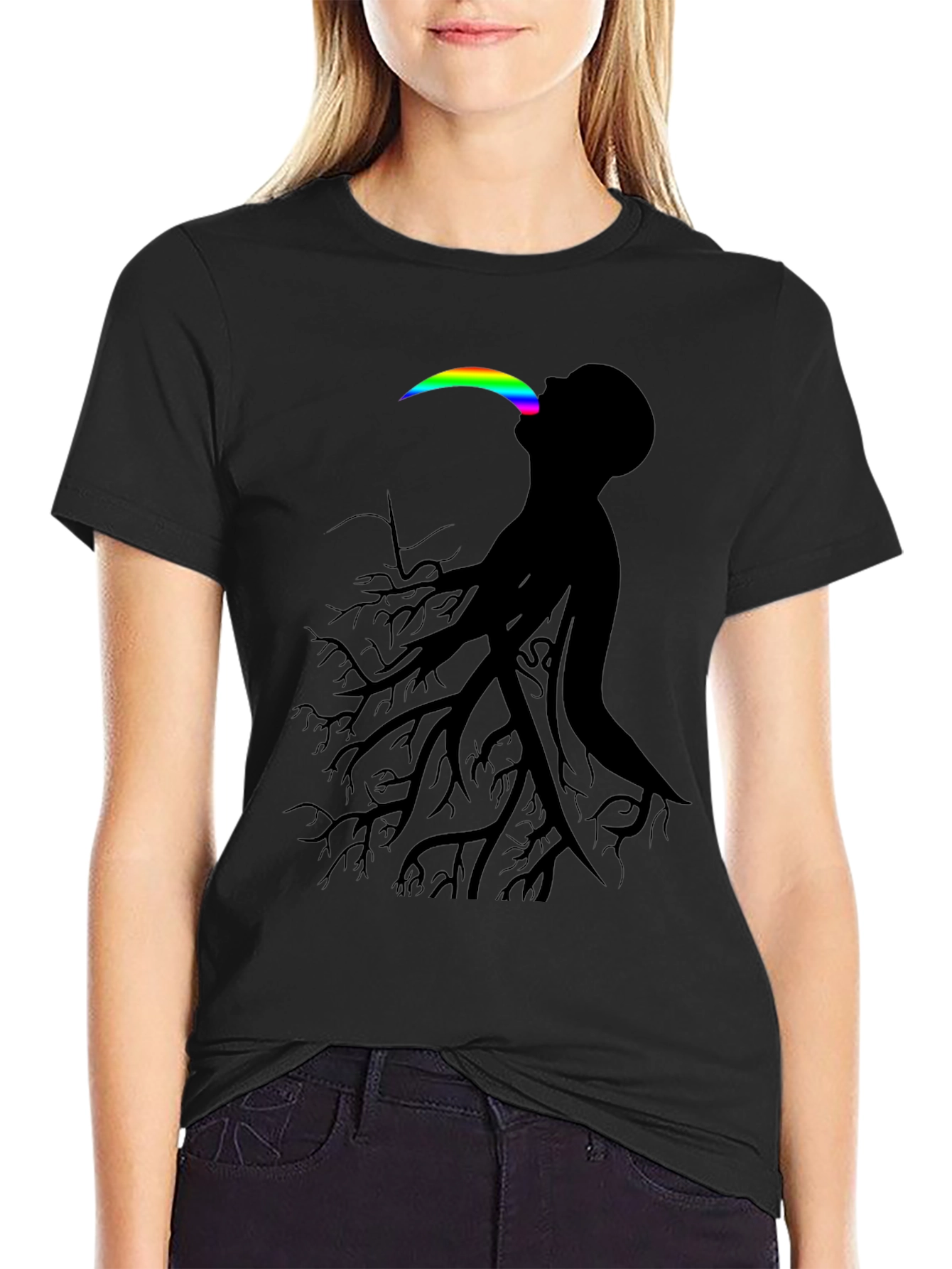 Black Abstract Tree Man Graphic Tee - Black view 2