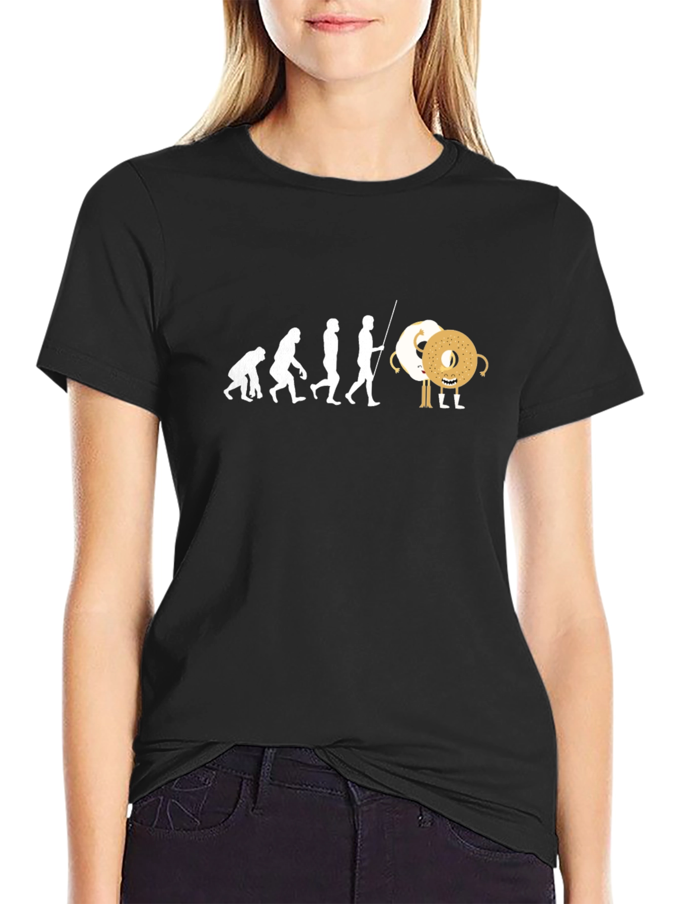 Black Evolution of Bagels T-Shirt view 2