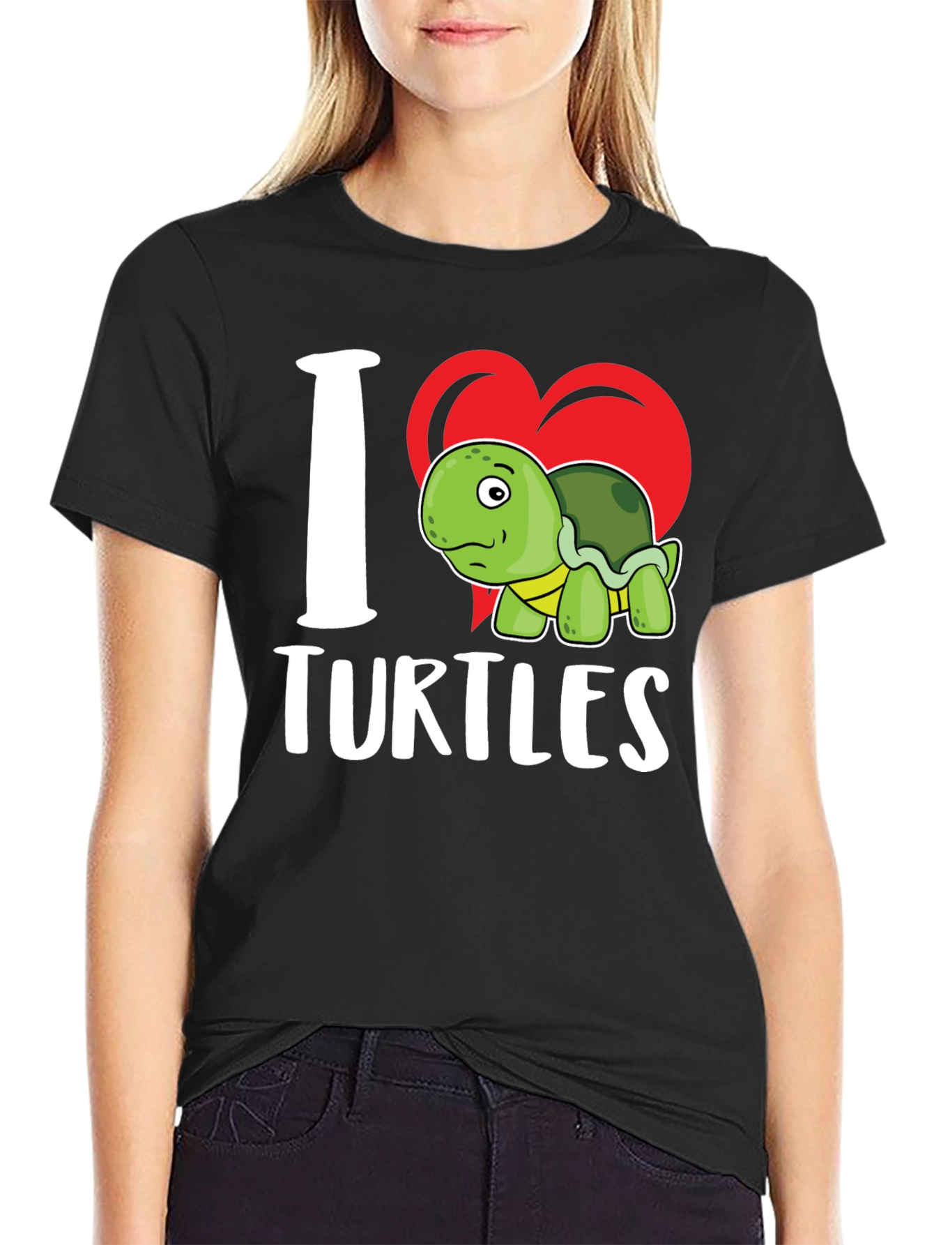 Black I Heart Turtles Graphic T-Shirt view 2