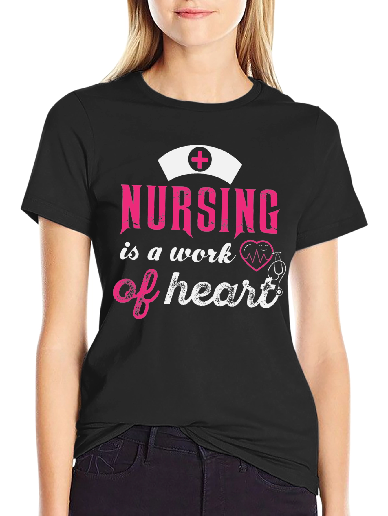 Black Nursing is a Work of Heart Graphic Tee view 2