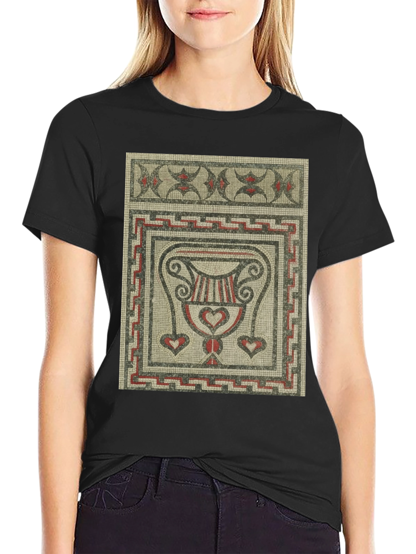 Black Mosaic Art Graphic T-Shirt - Ancient Roman Style Tee view 2