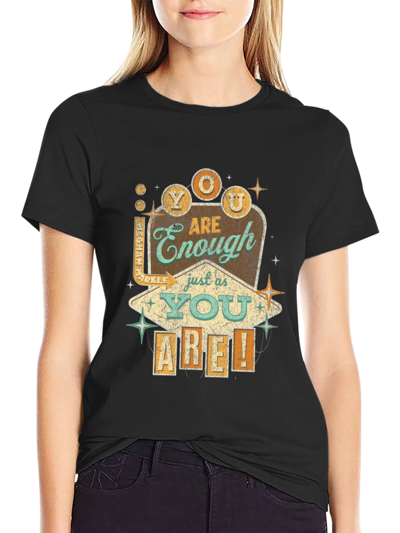 Black Retro You Are Enough Graphic Tee - Black view 2