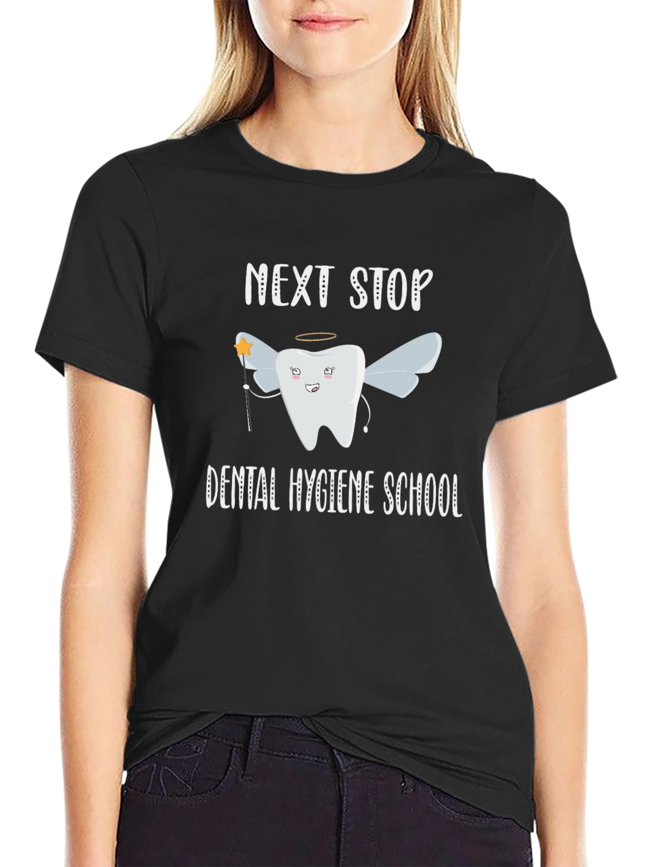 Black Dental Hygiene School T-Shirt - Tooth Fairy Design view 2