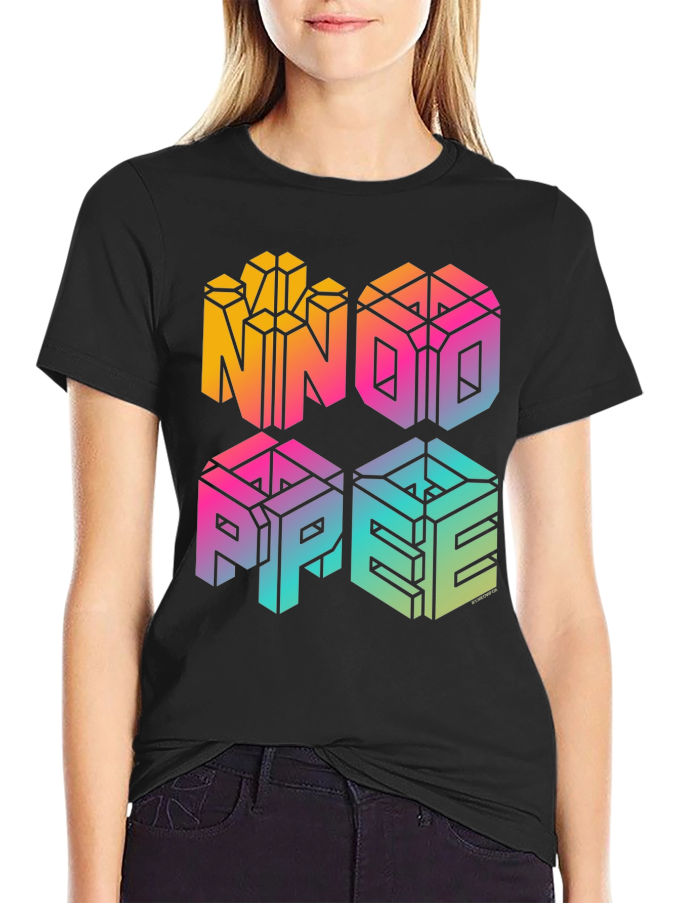 Black NNOO PPEE Graphic Print Black T-Shirt view 2