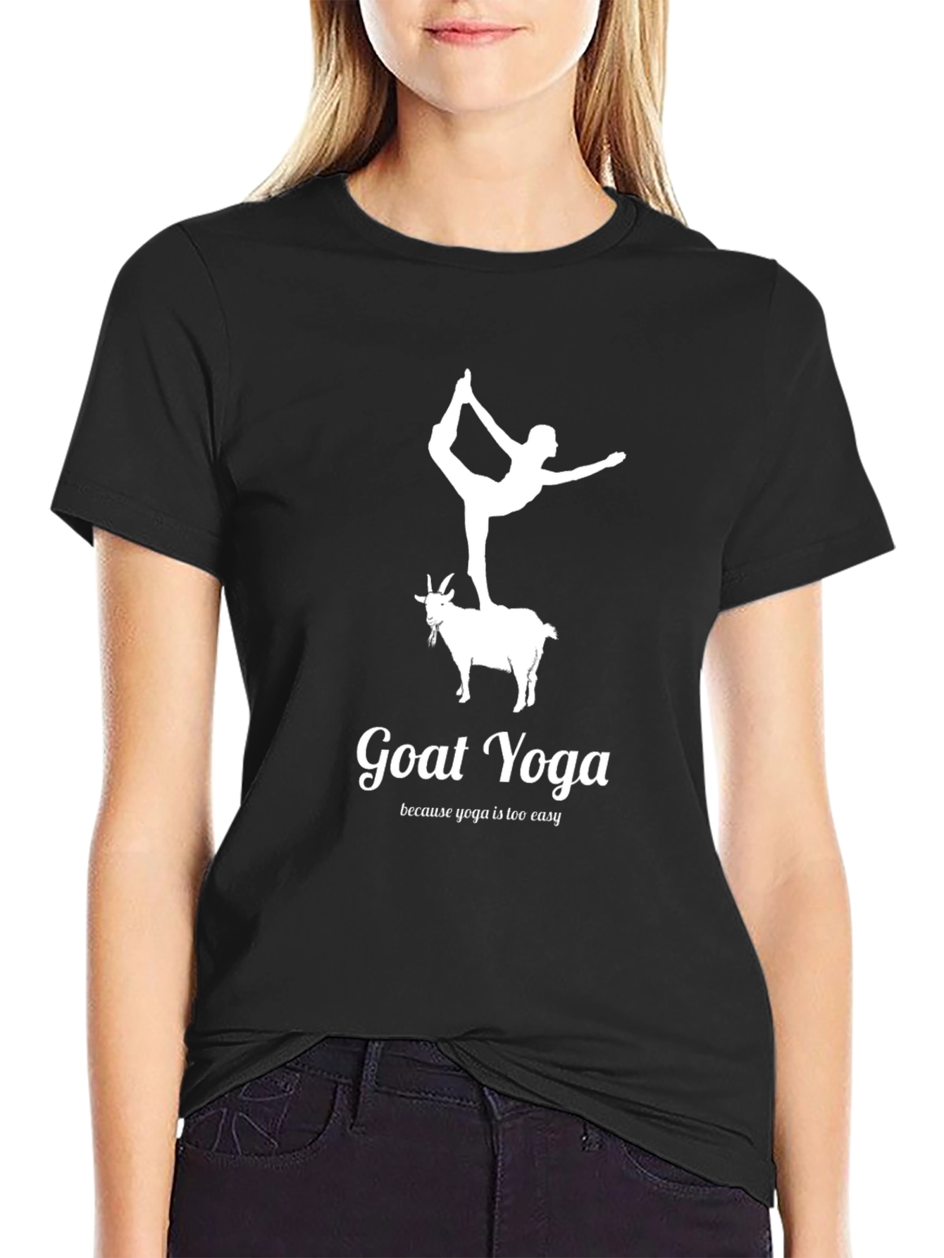 Black Goat Yoga Tee - Black Graphic T-Shirt view 2