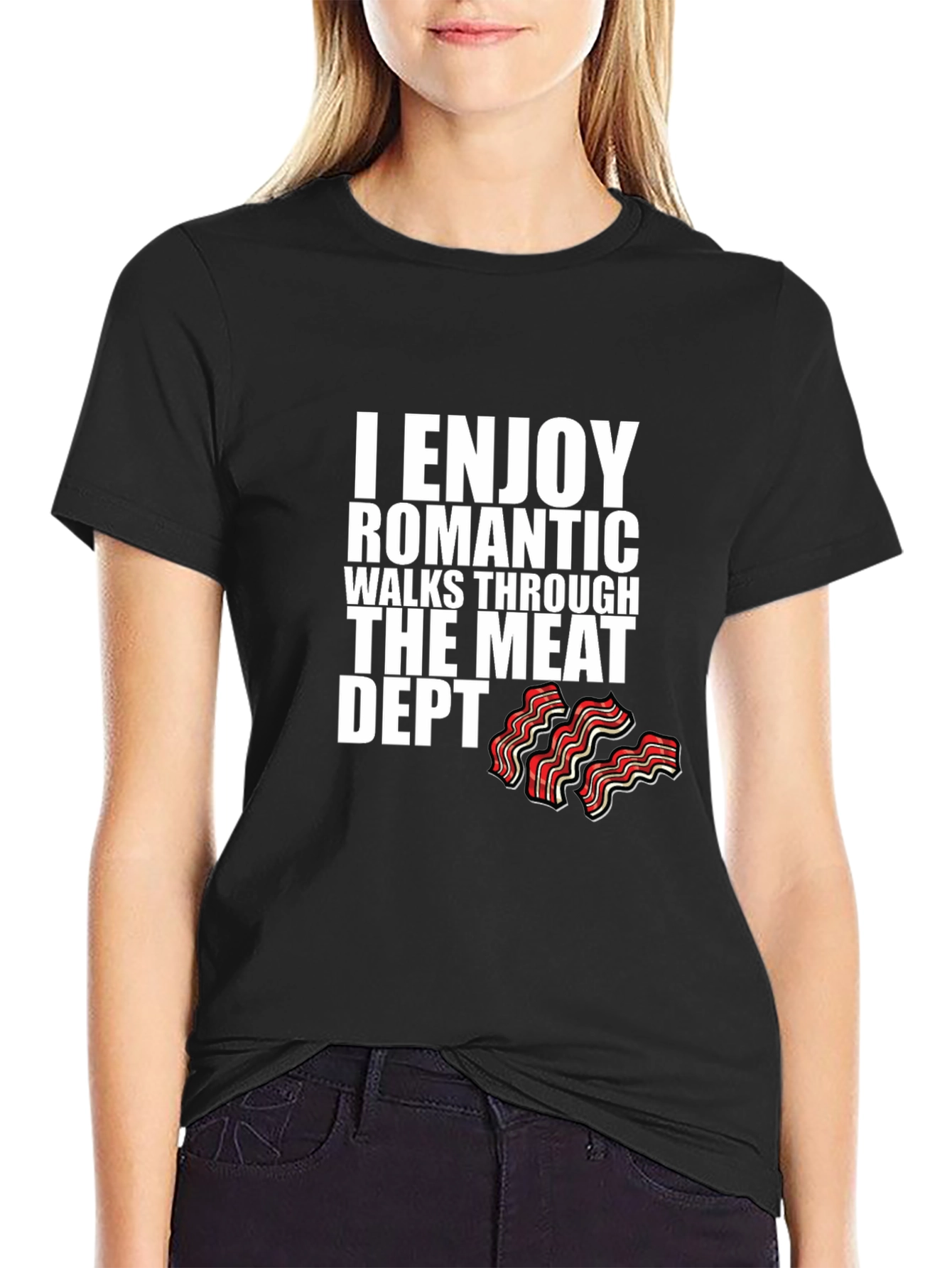 Black I Enjoy Romantic Walks Meat Dept. T-Shirt view 2