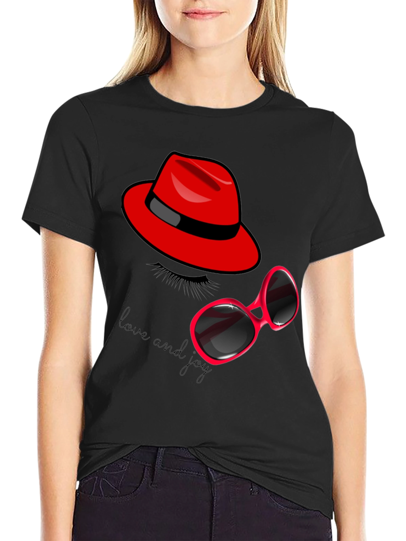 Black Red Hat & Sunglasses Graphic Tee view 2
