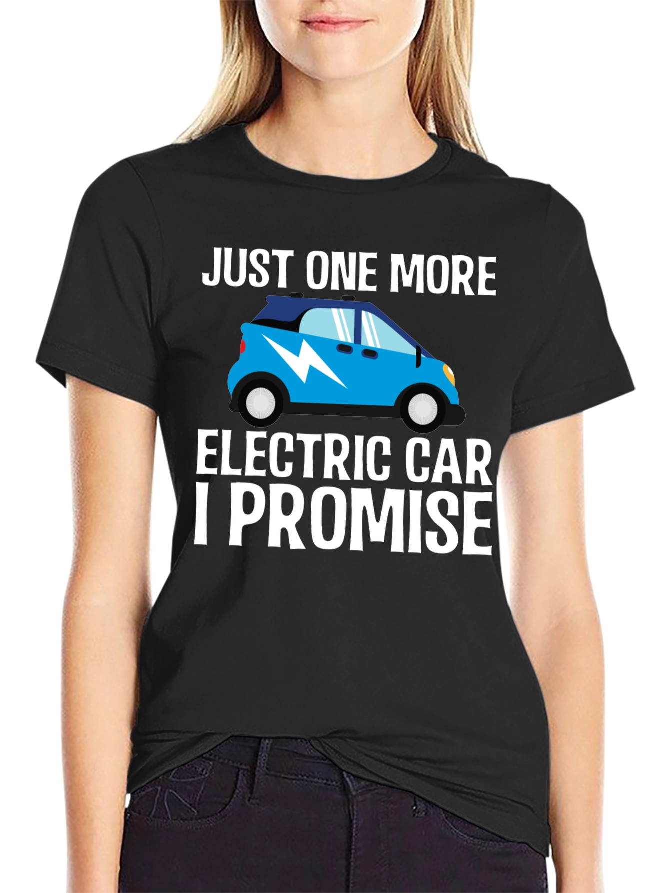 Black Just One More Electric Car T-Shirt view 2