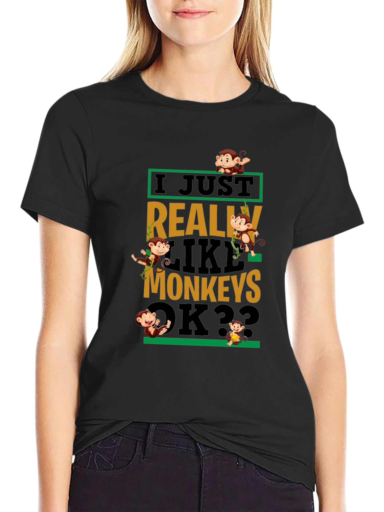 Black Monkey Graphic T-Shirt - I Just Really Like Monkeys OK?? view 2
